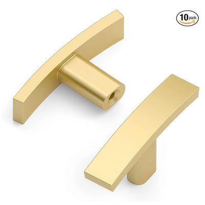 Amerdeco 10 PACK Brushed Gold ZH0003 T-Bar Kitchen Cabinet Knobs