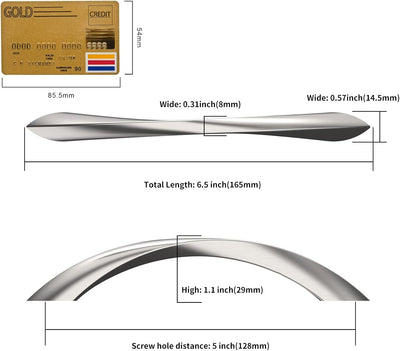 Amerdeco 10 Pack Brushed Satin Nickel 5 Inch (128mm) Hole Center Cabinet Pulls
