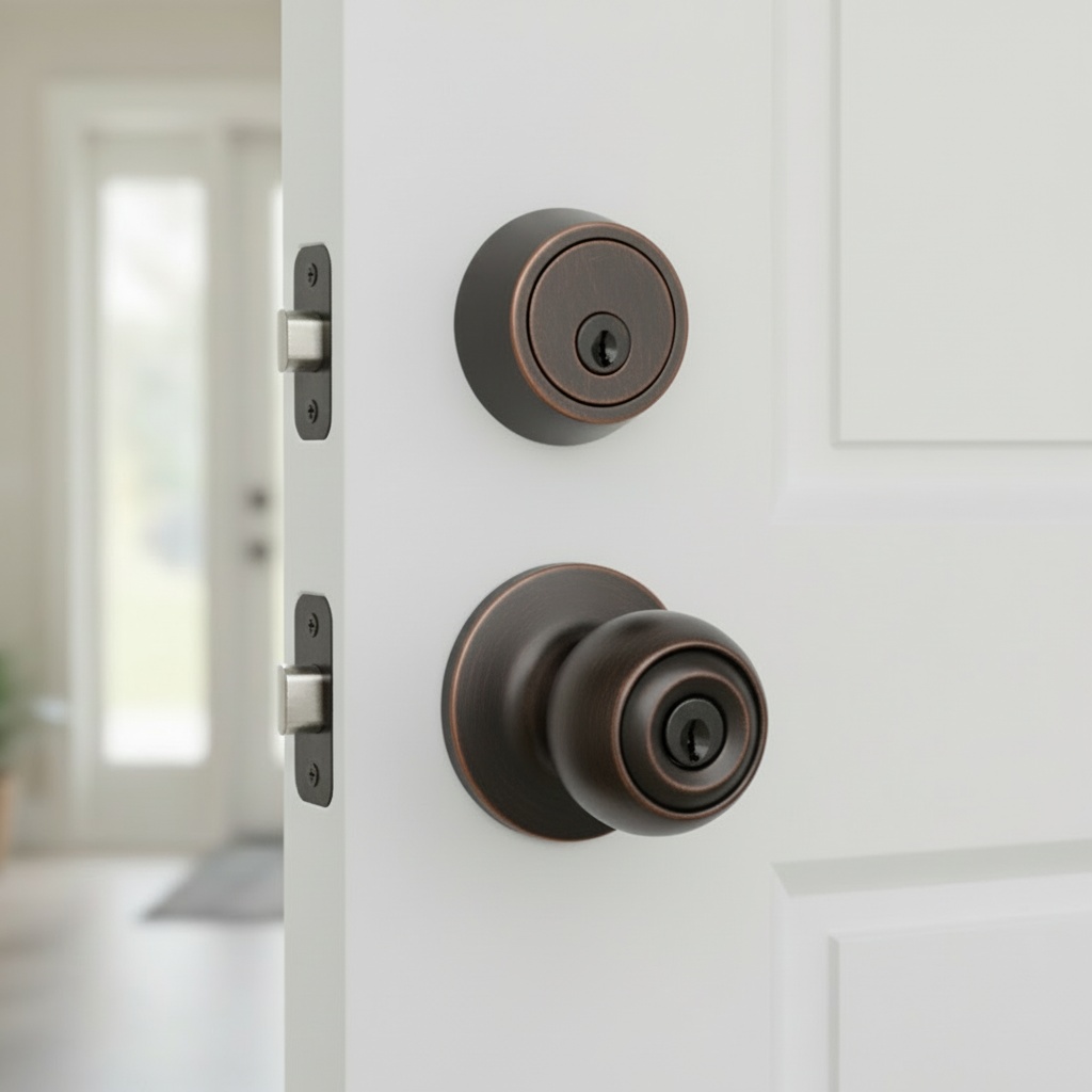 Ashland Matte Black Entry Knob with Matching Single Cylinder Deadbolt Combo Pack