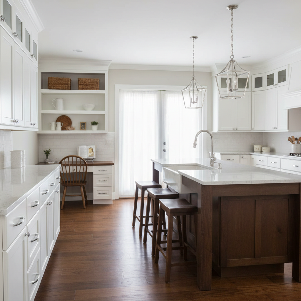 Close-up of a wooden cabinet with a chrome handle