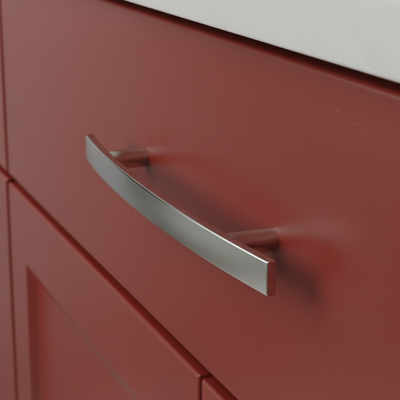 Red cabinet with a chrome handle