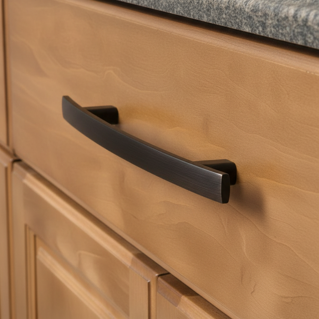 arched cabinet drawer pull on a drawer 