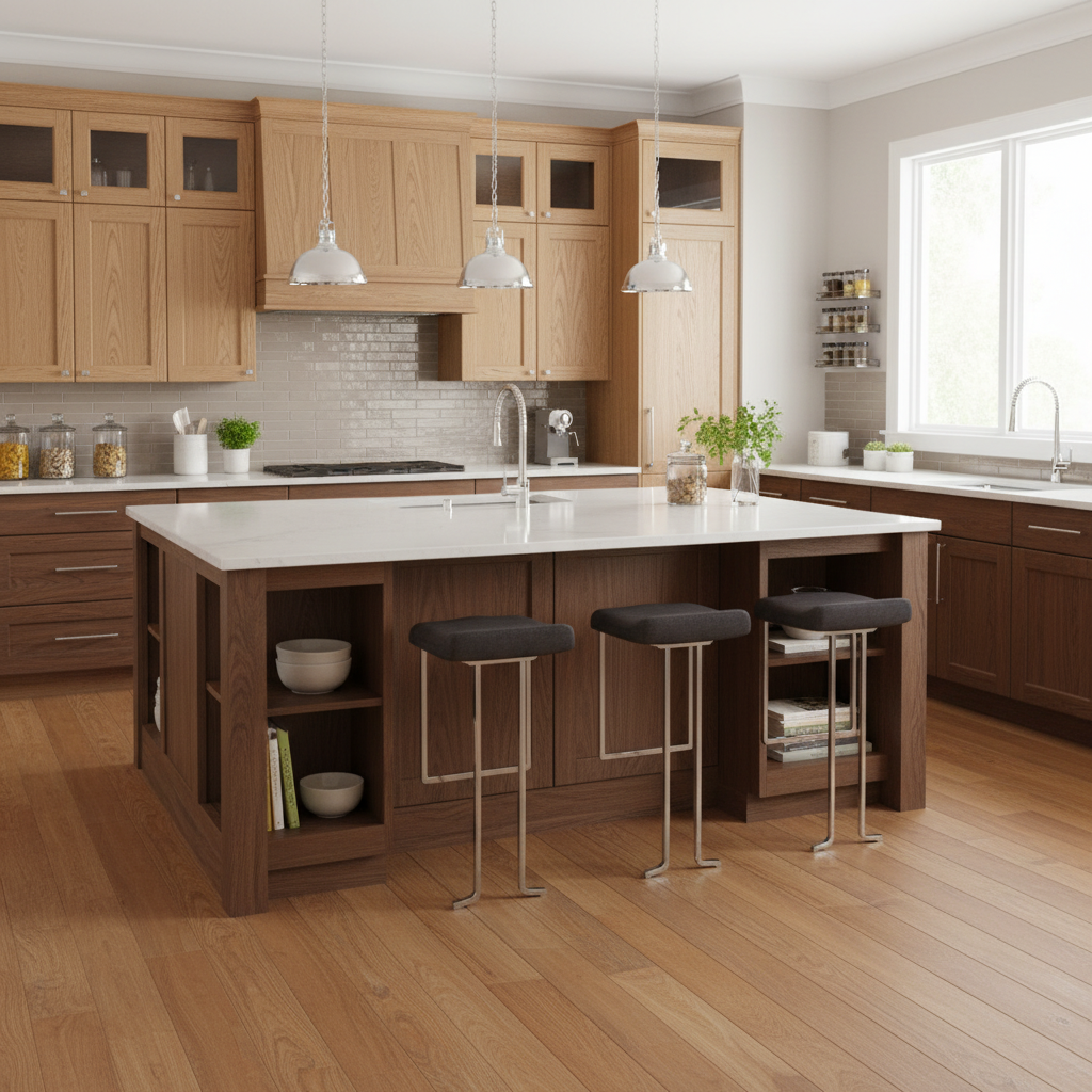A polished chrome slim line Euro style bar pull in a modern chef kitchen 
