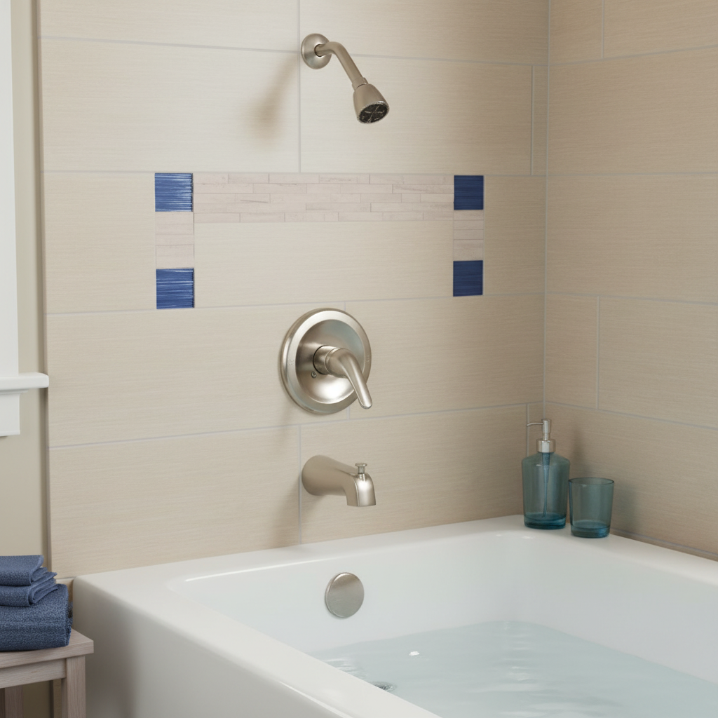 Designers Impressions 611442 Satin Nickel Tub / Shower Combo Faucet