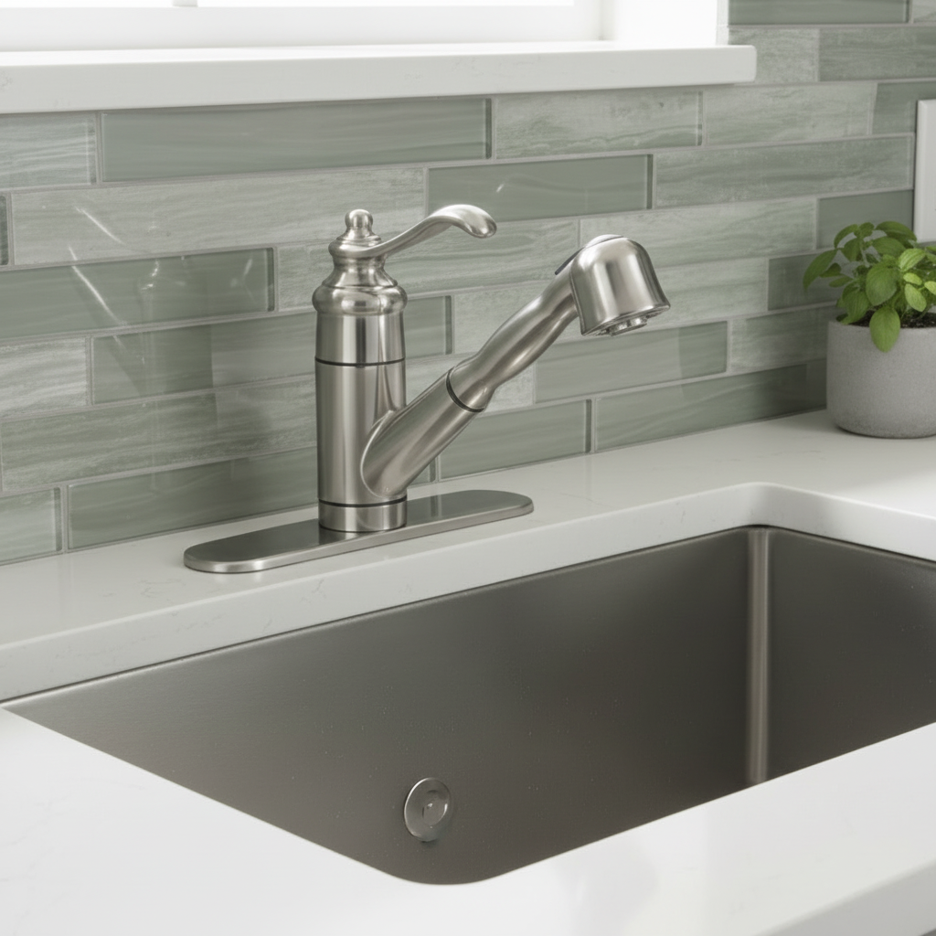 Designers Impressions 611465 Satin Nickel Kitchen Faucet w/ Pull Out Sprayer