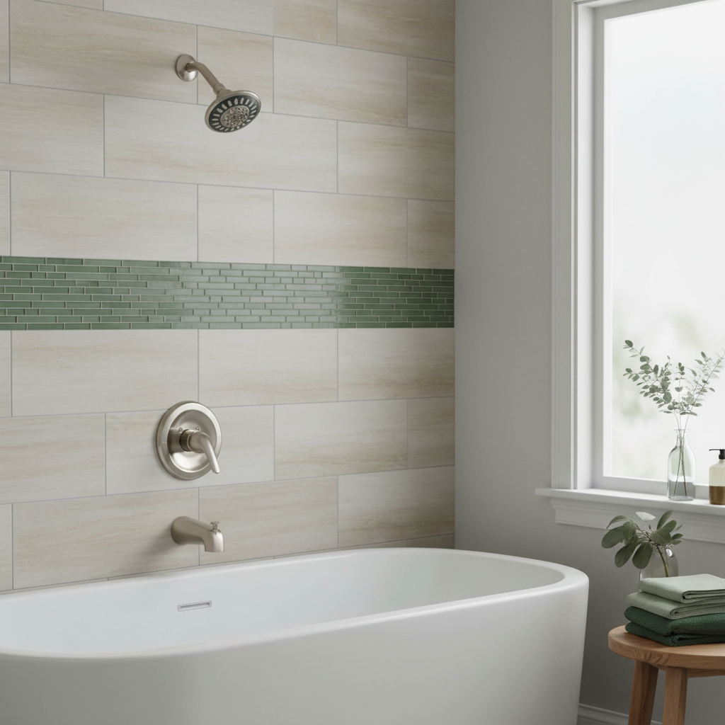 Designers Impressions 615625 Satin Nickel Tub / Shower Combo Faucet with Multi-Setting Shower Head