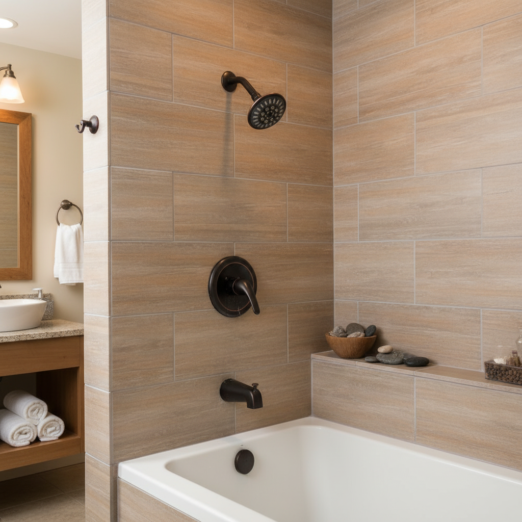 Designers Impressions 651687 Oil Rubbed Bronze Tub / Shower Combo Faucet with Multi-Setting Shower Head