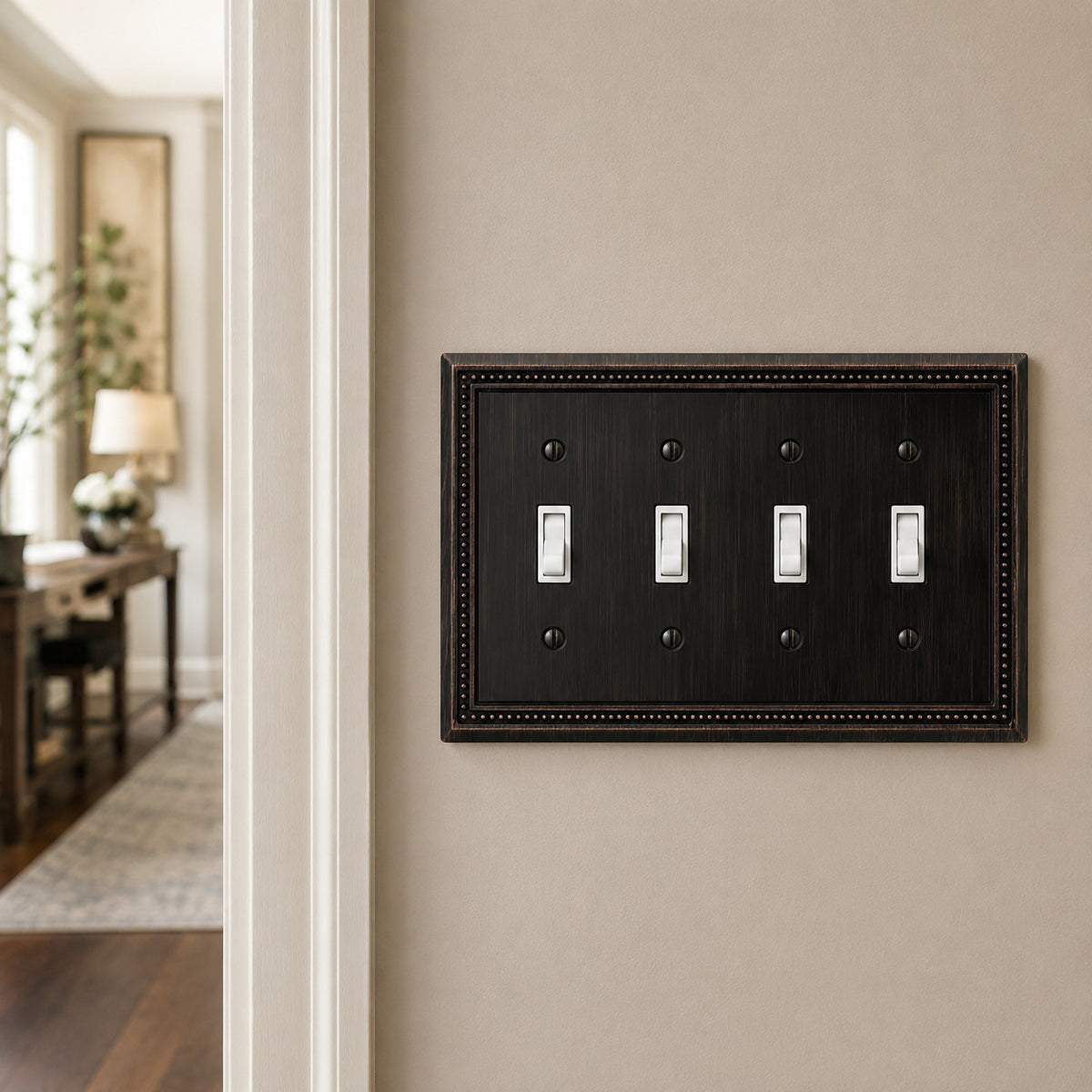 Harmon Aged Bronze Quad Toggle Decorative Switchplate Cover
