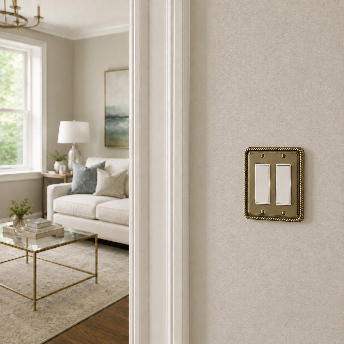 Harmon Antique Brass Double Decora Rope Edge Switchplate Cover