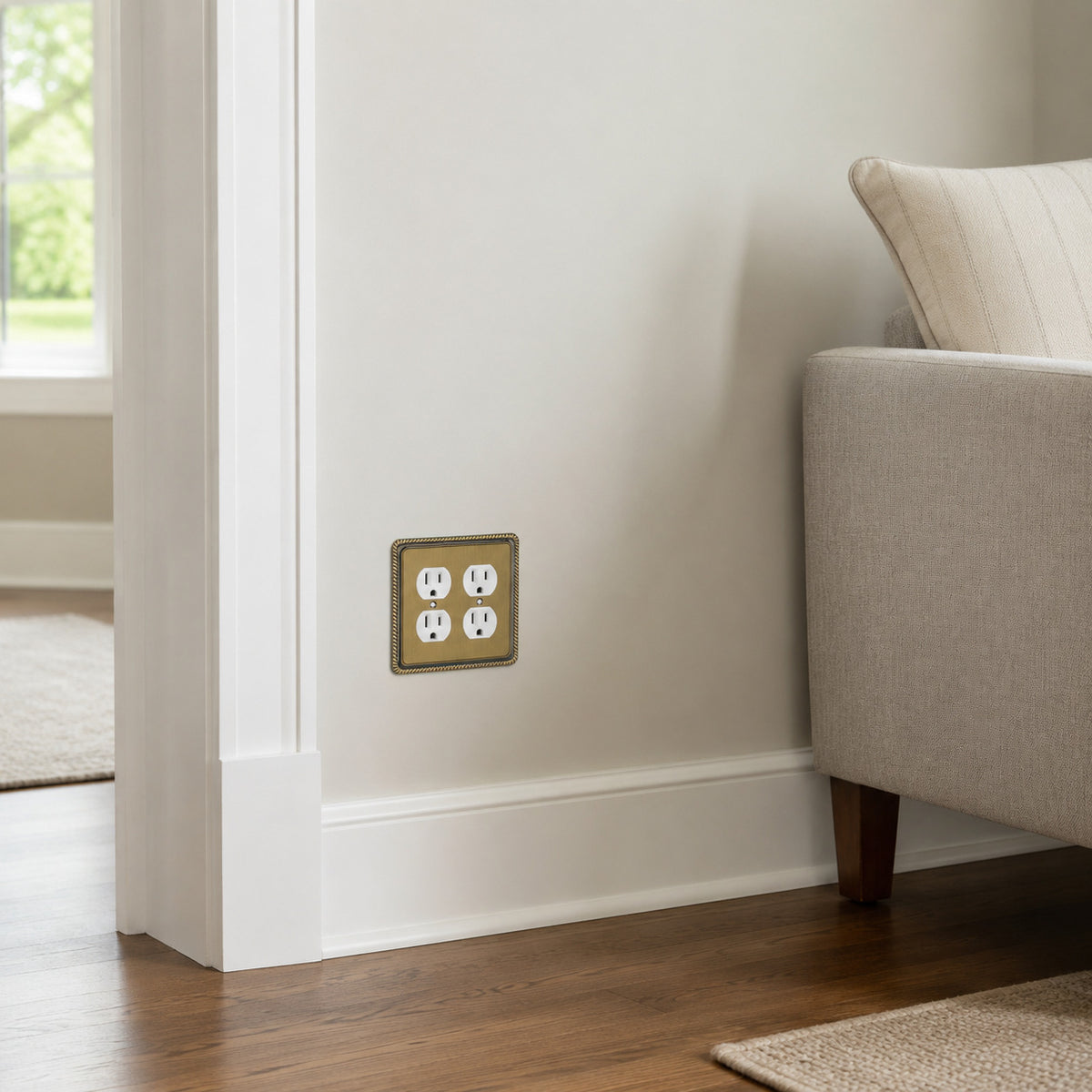 Harmon Antique Brass Double Duplex Rope Edge Outlet Cover