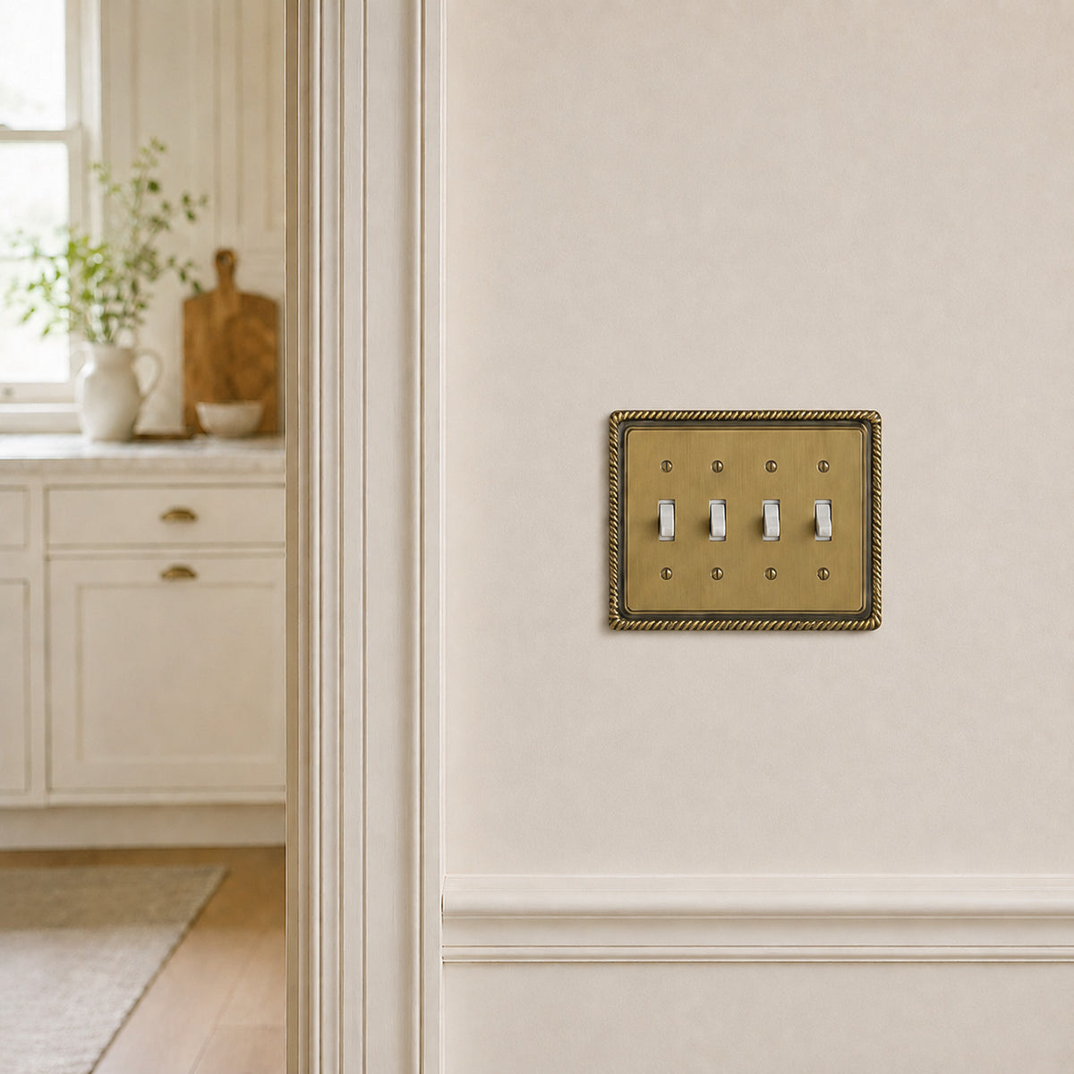 Harmon Antique Brass Quad Toggle Rope Edge Switchplate Cover