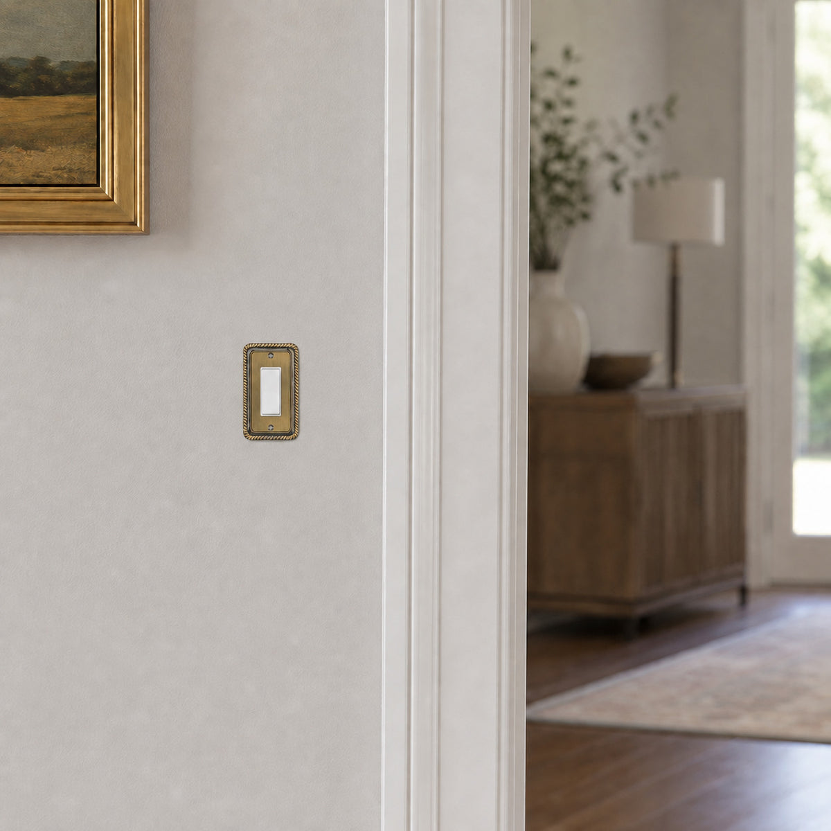 Harmon Antique Brass Single Decora Rope Edge Switchplate Cover