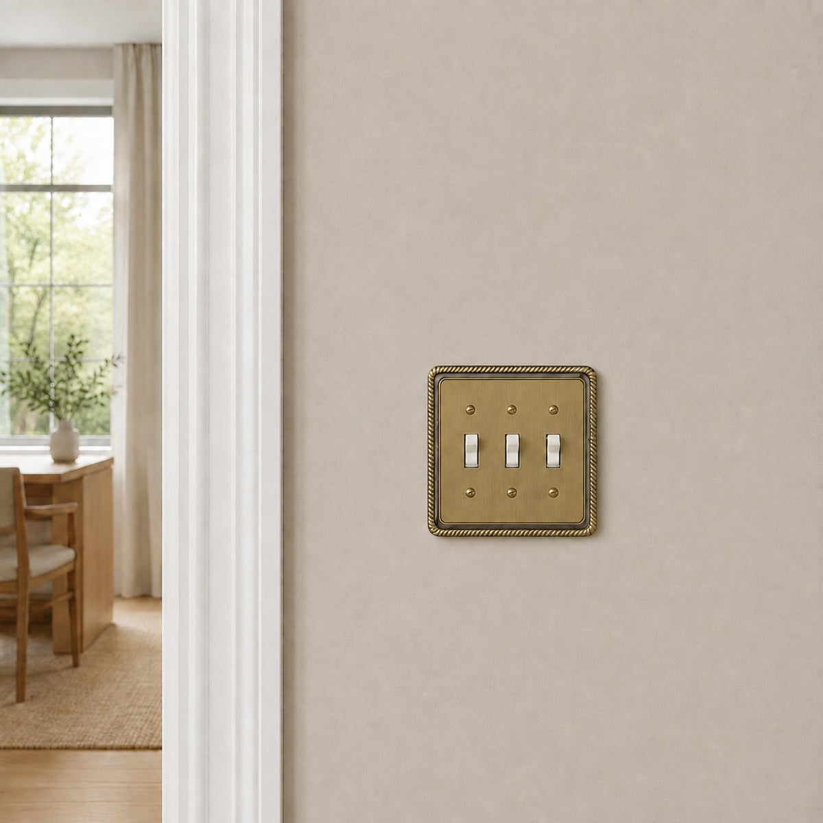 Harmon Antique Brass Triple Toggle Rope Edge Switchplate Cover