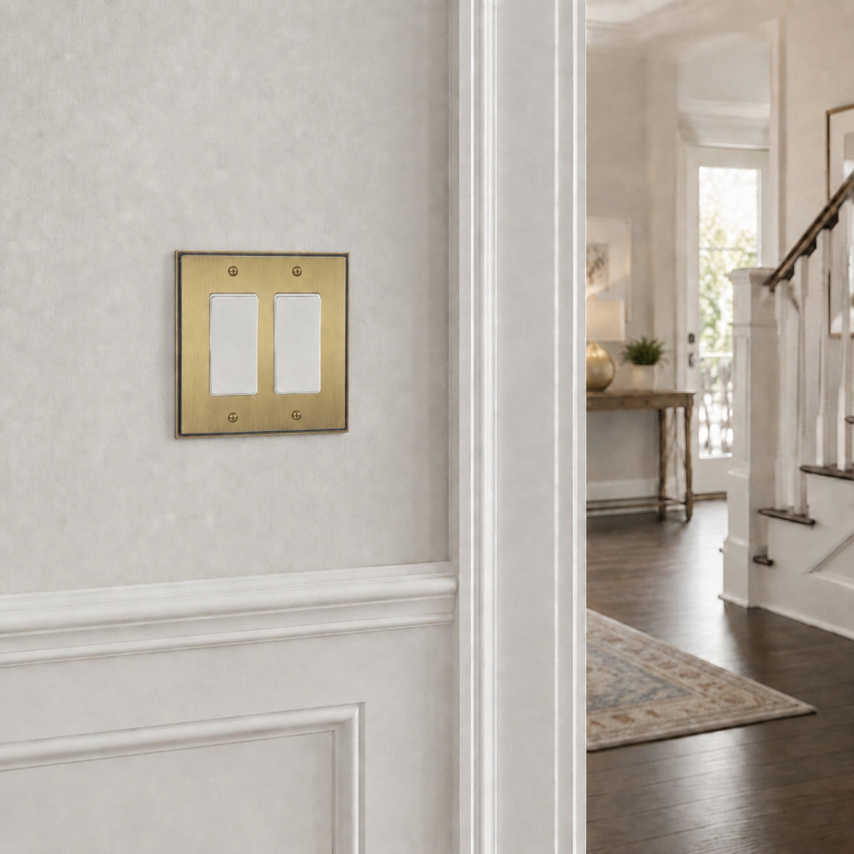 Harmon Antique Brass Double Decora Soft Modern Switchplate Cover