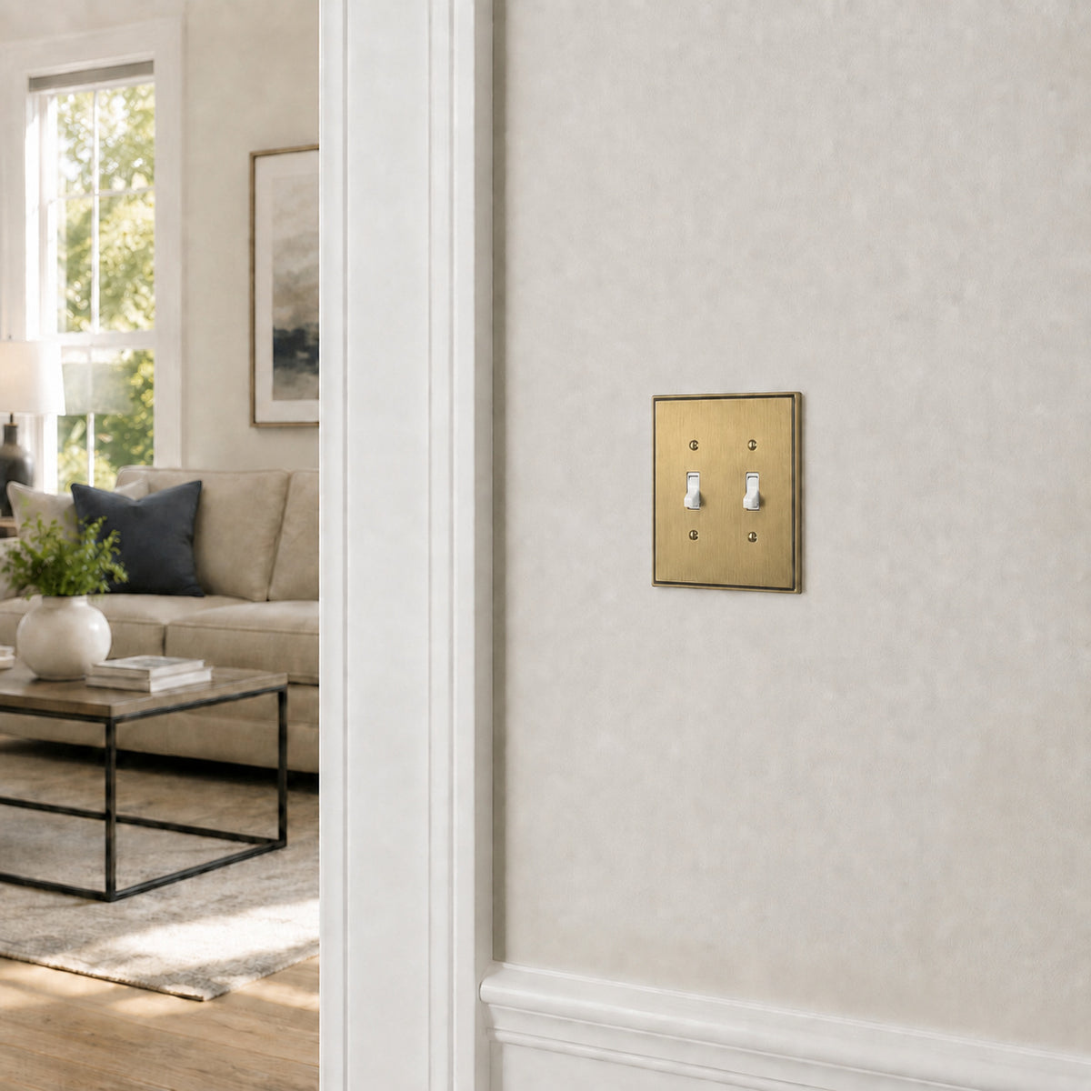 Harmon Antique Brass Double Toggle Soft Modern Switchplate Cover
