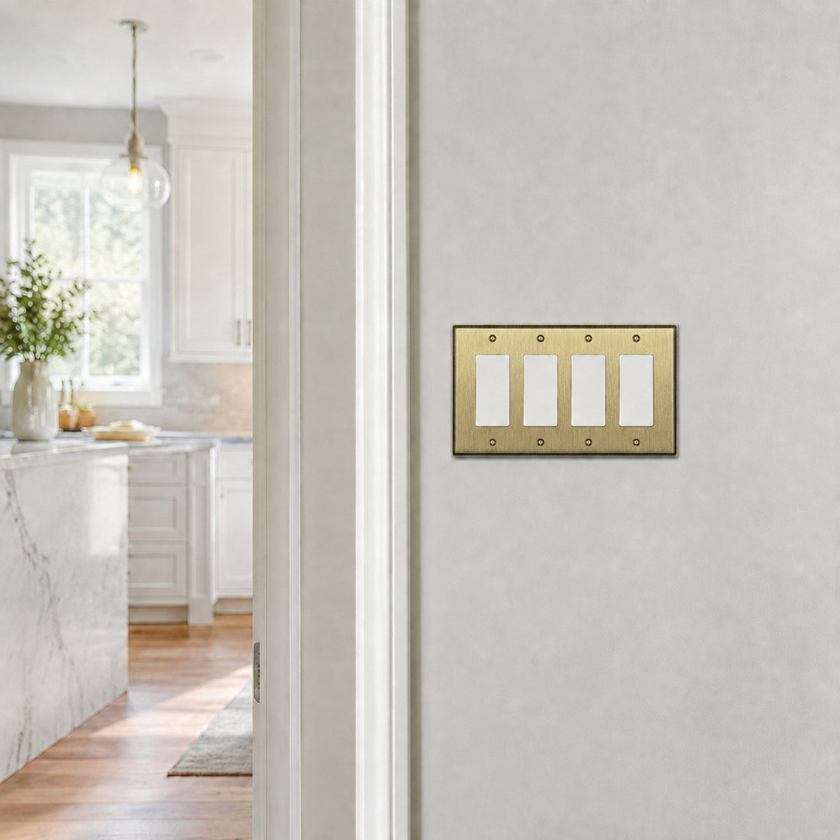 Harmon Antique Brass Quad Decora Soft Modern Switchplate Cover
