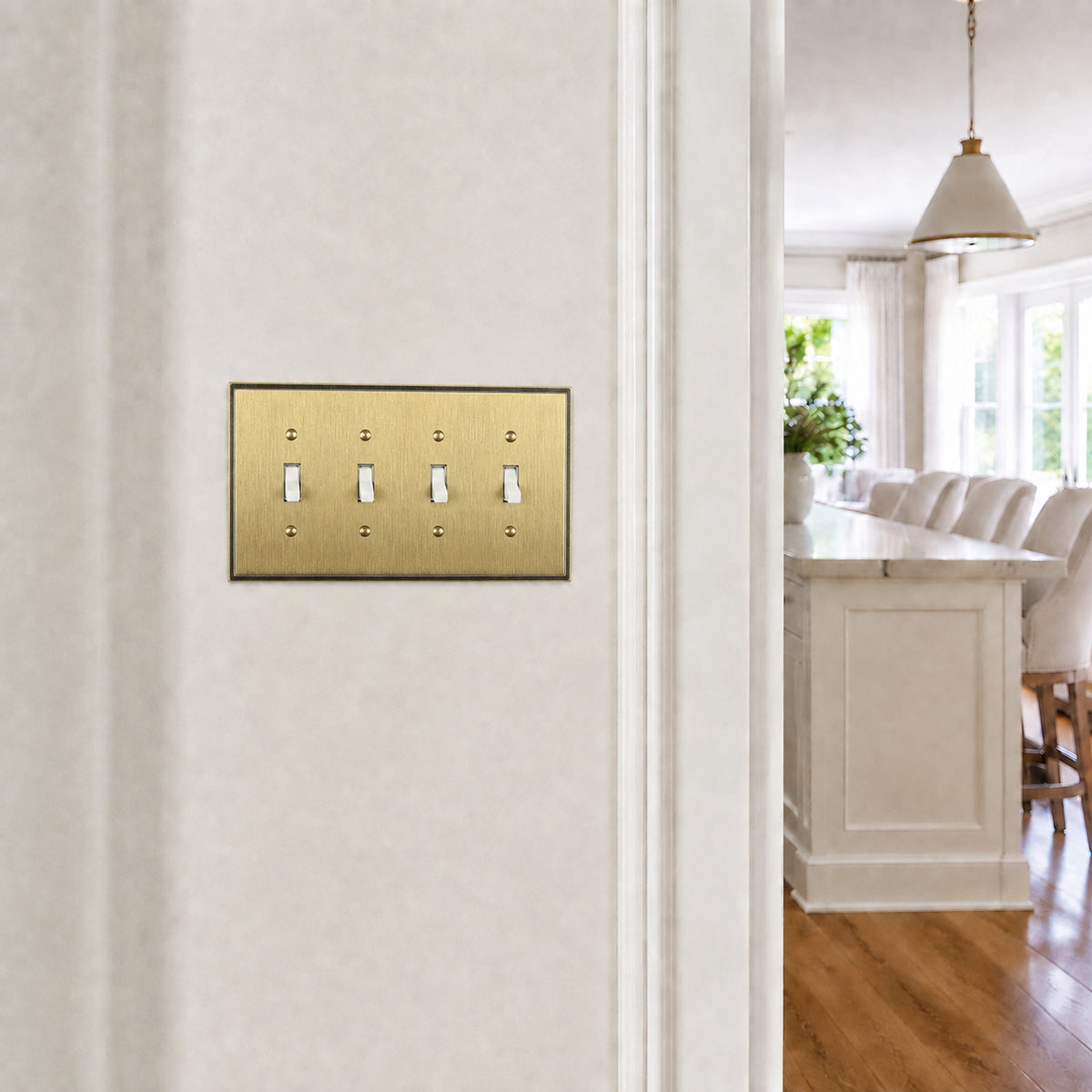Harmon Antique Brass Quad Toggle Soft Modern Switchplate Cover