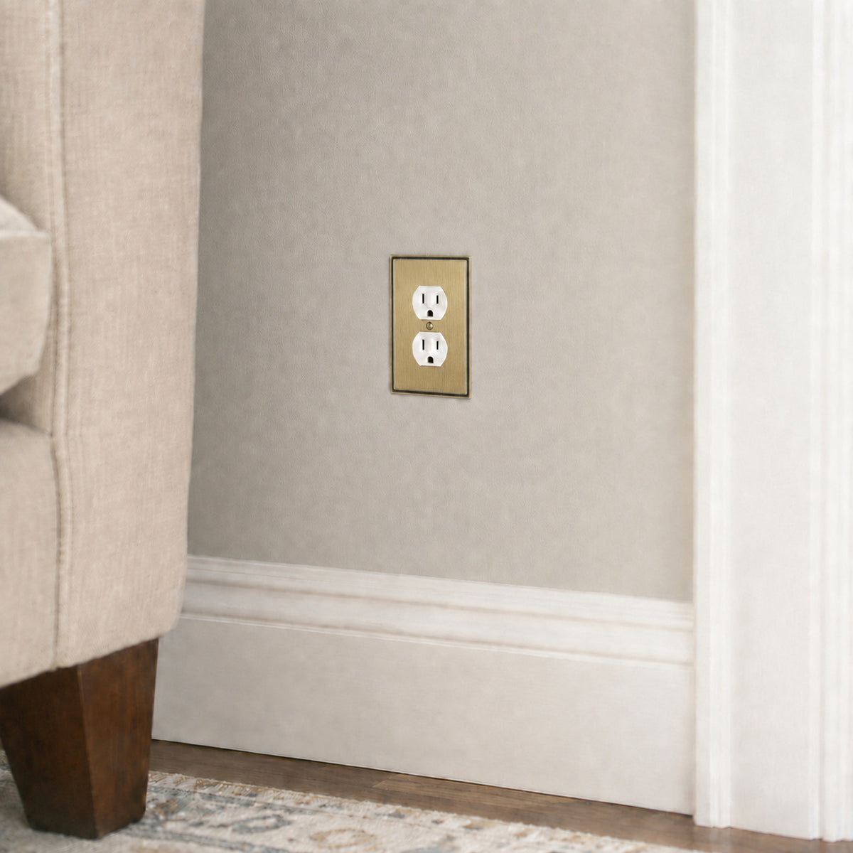 Harmon Antique Brass Single Duplex Soft Modern Outlet Cover