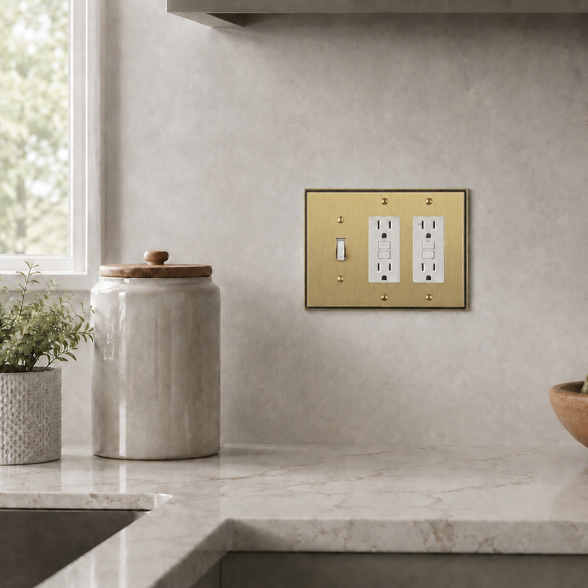 Harmon Antique Brass Single Toggle / Double Decora Soft Modern Switchplate Cover
