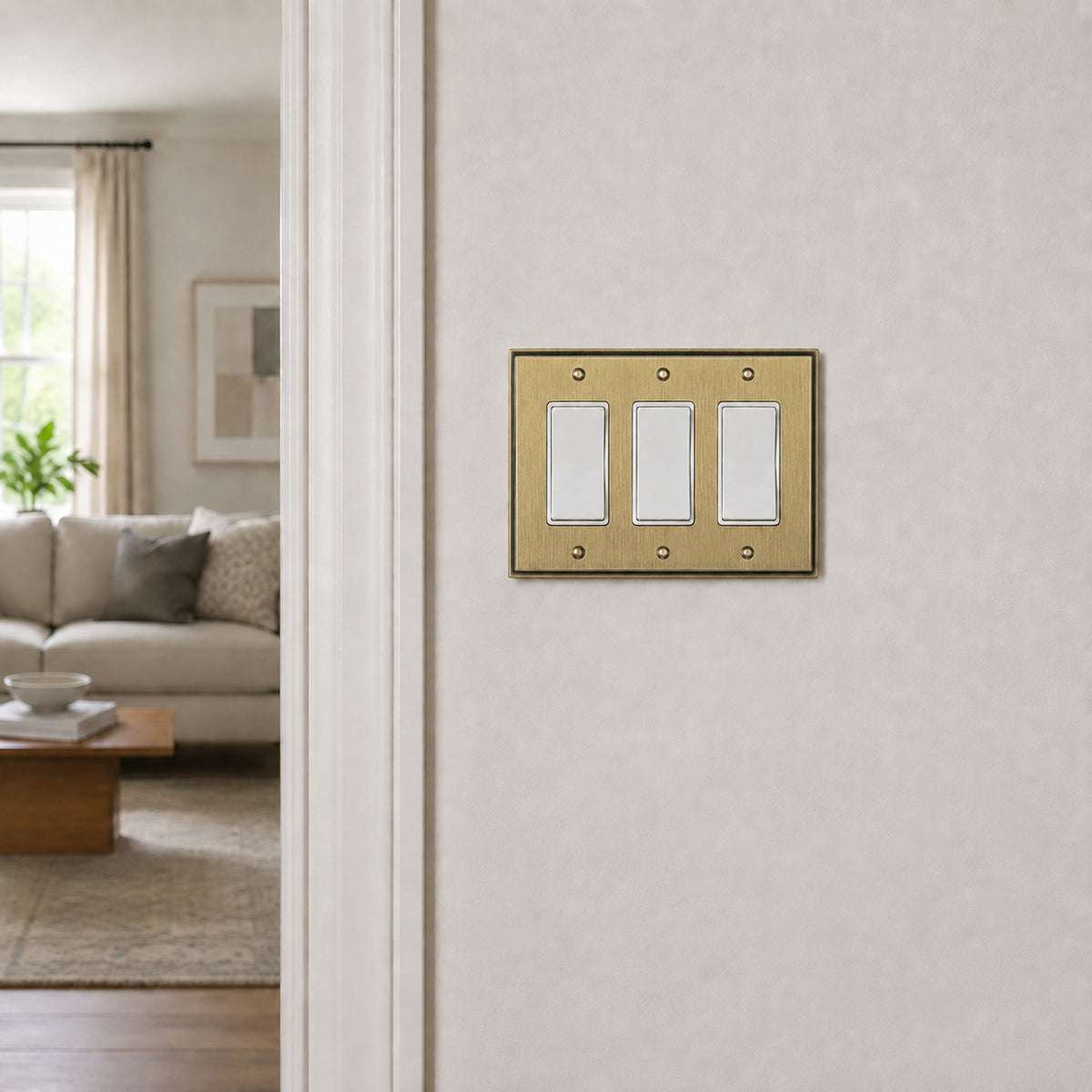 Harmon Antique Brass Triple Decora Soft Modern Switchplate Cover