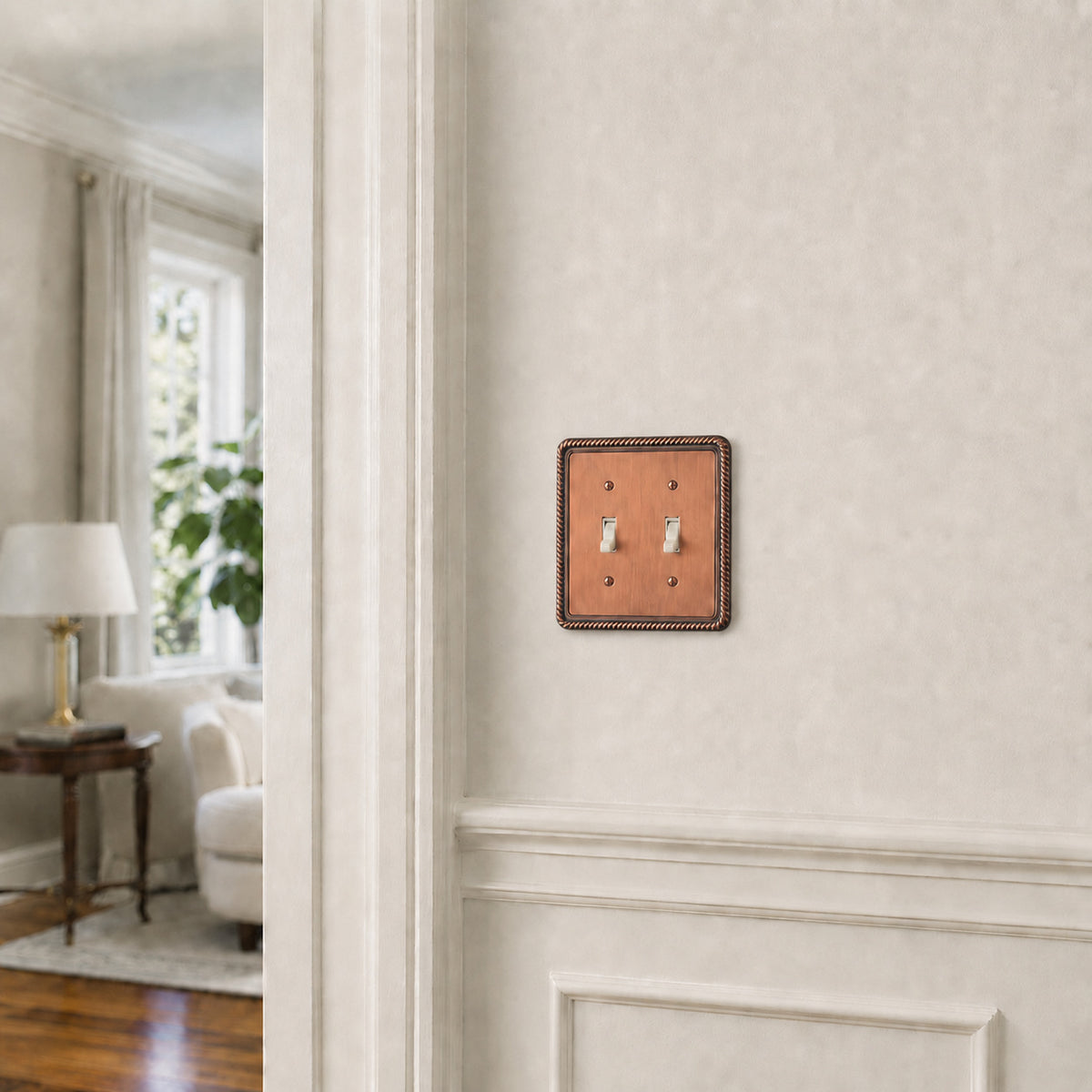 Harmon Antique Copper Double Toggle Rope Edge Switchplate Cover