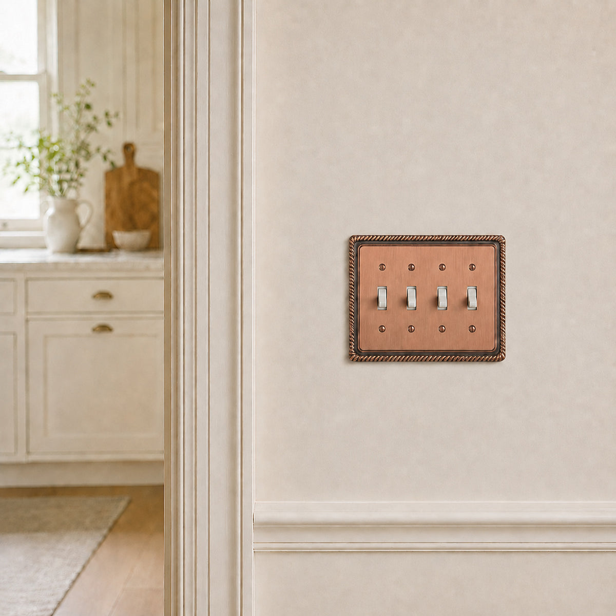 Harmon Antique Copper Quad Toggle Rope Edge Switchplate Cover