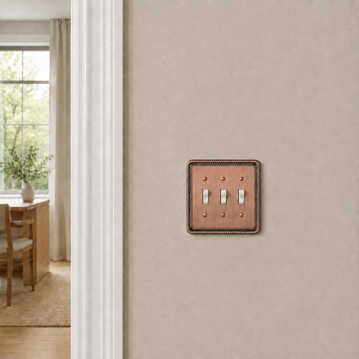 Harmon Antique Copper Triple Toggle Rope Edge Switchplate Cover