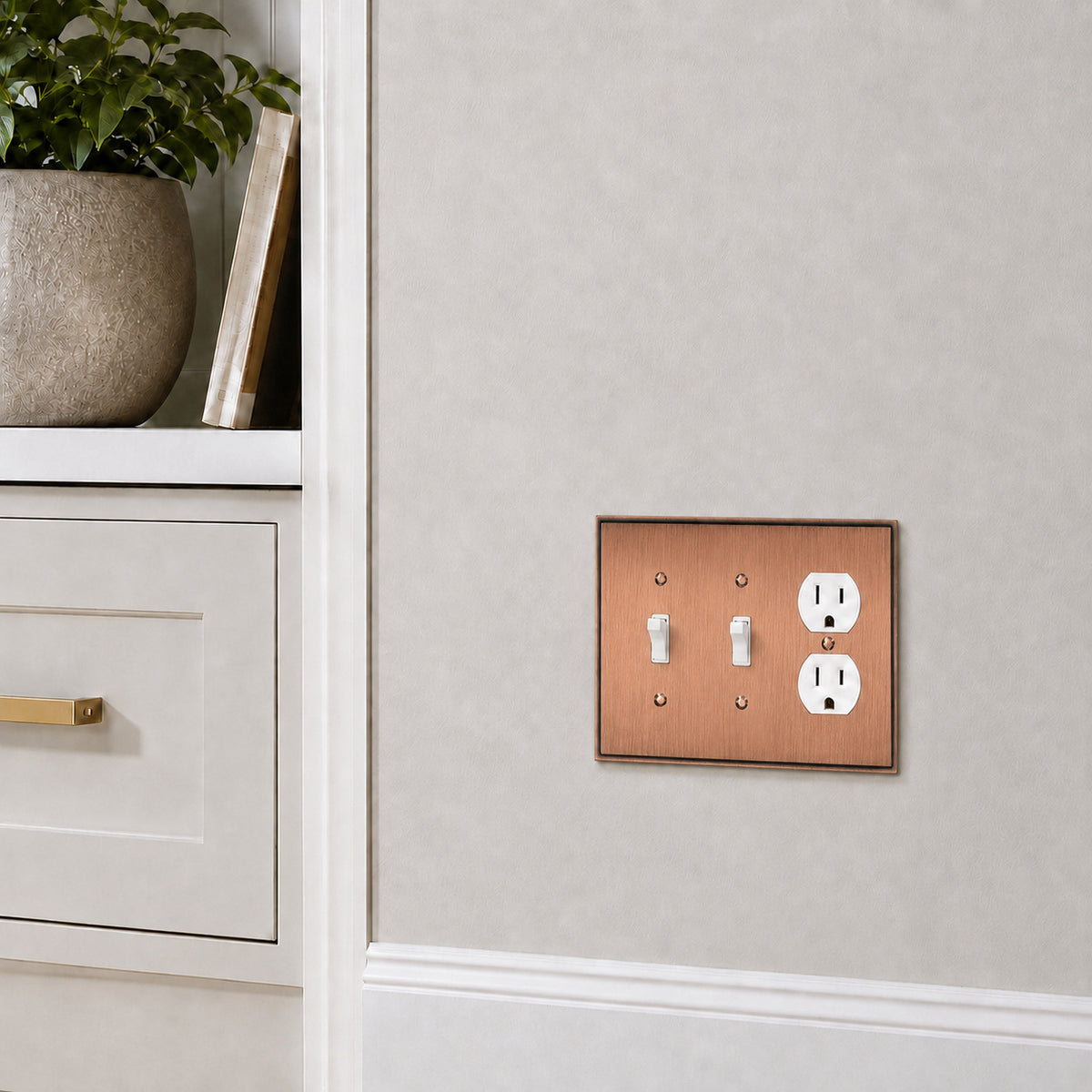 Harmon Antique Copper Double Toggle / Single Duplex Soft Modern Switchplate Cover