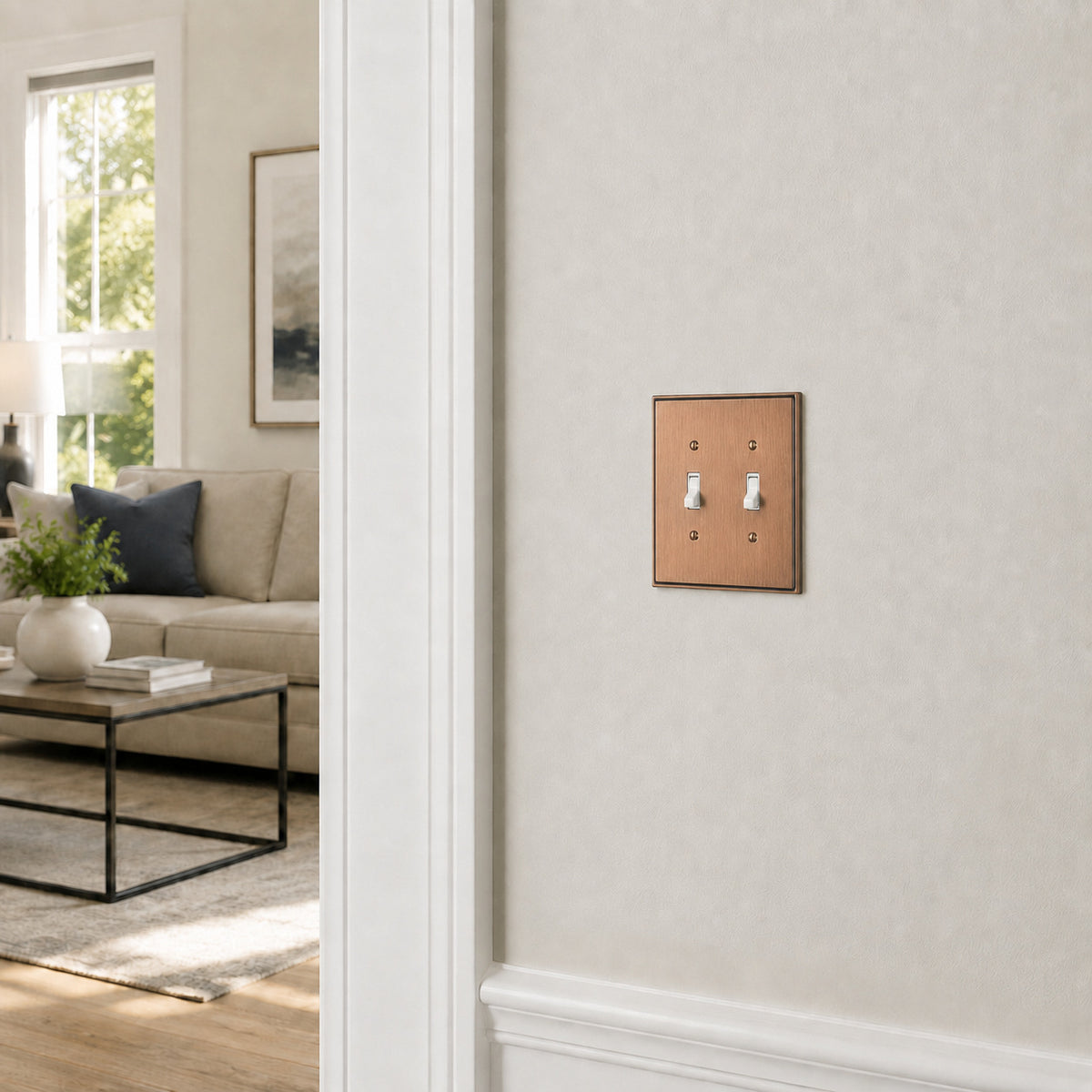 Harmon Antique Copper Double Toggle Soft Modern Switchplate Cover
