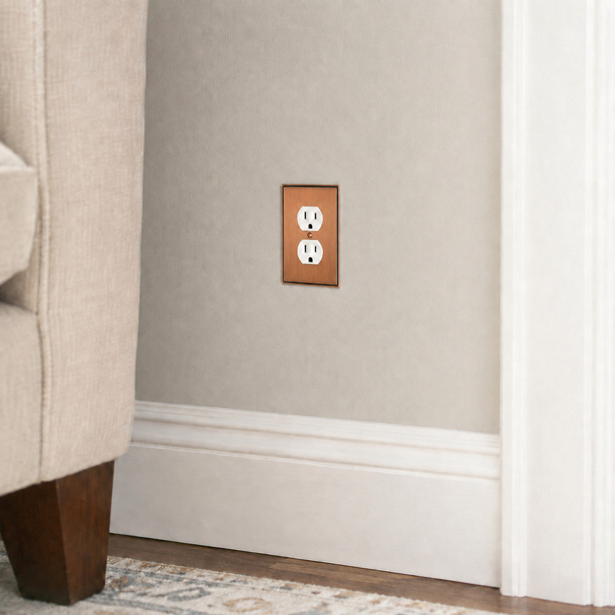 Harmon Antique Copper Single Duplex Soft Modern Outlet Cover