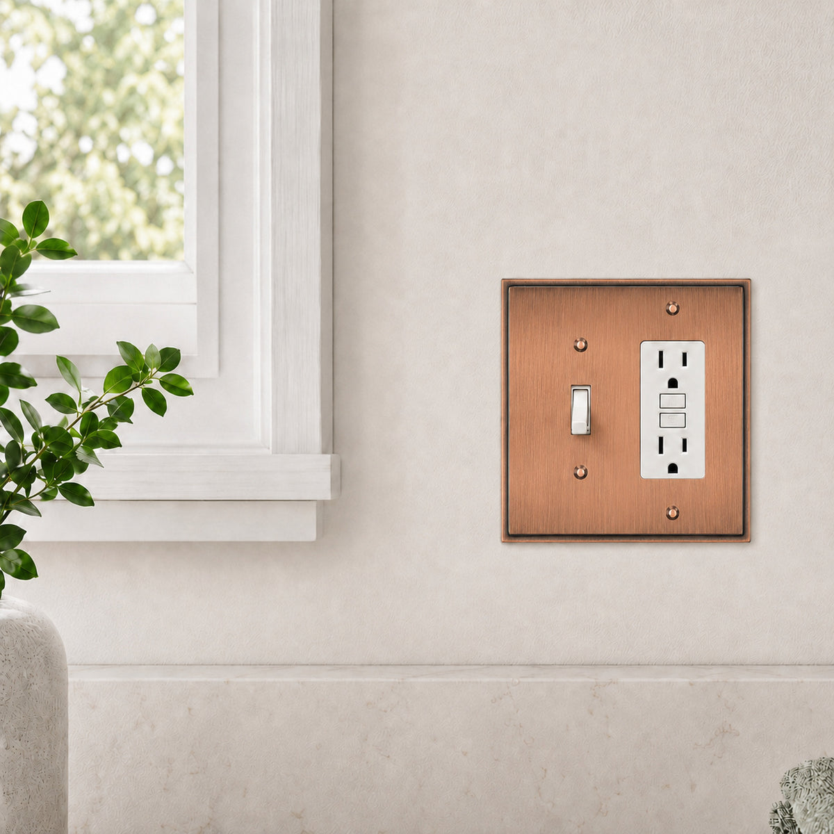 Harmon Antique Copper Single Toggle / Single Decora Soft Modern Switchplate Cover