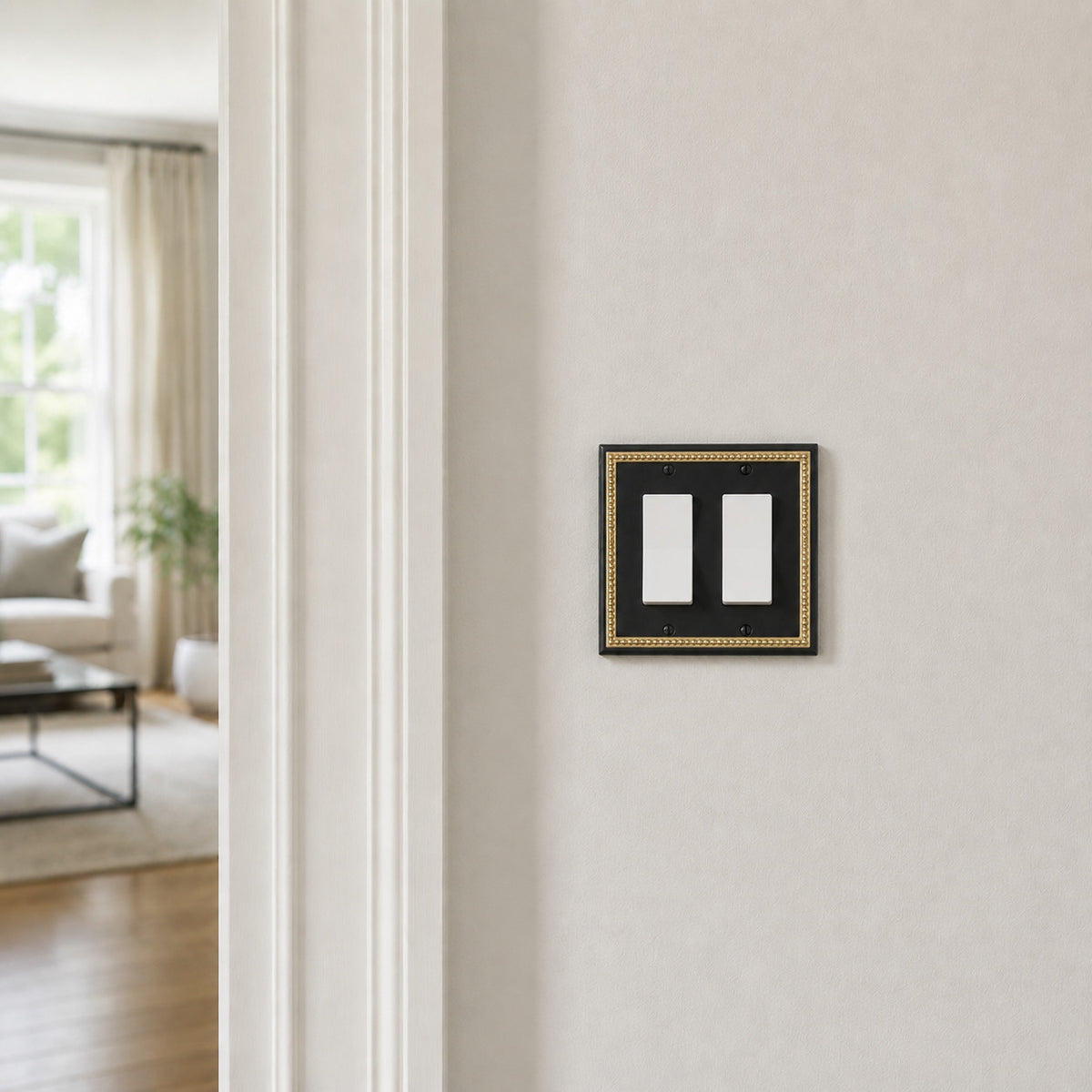 Harmon Black and Brushed Gold Double Decora Decorative Switchplate Cover