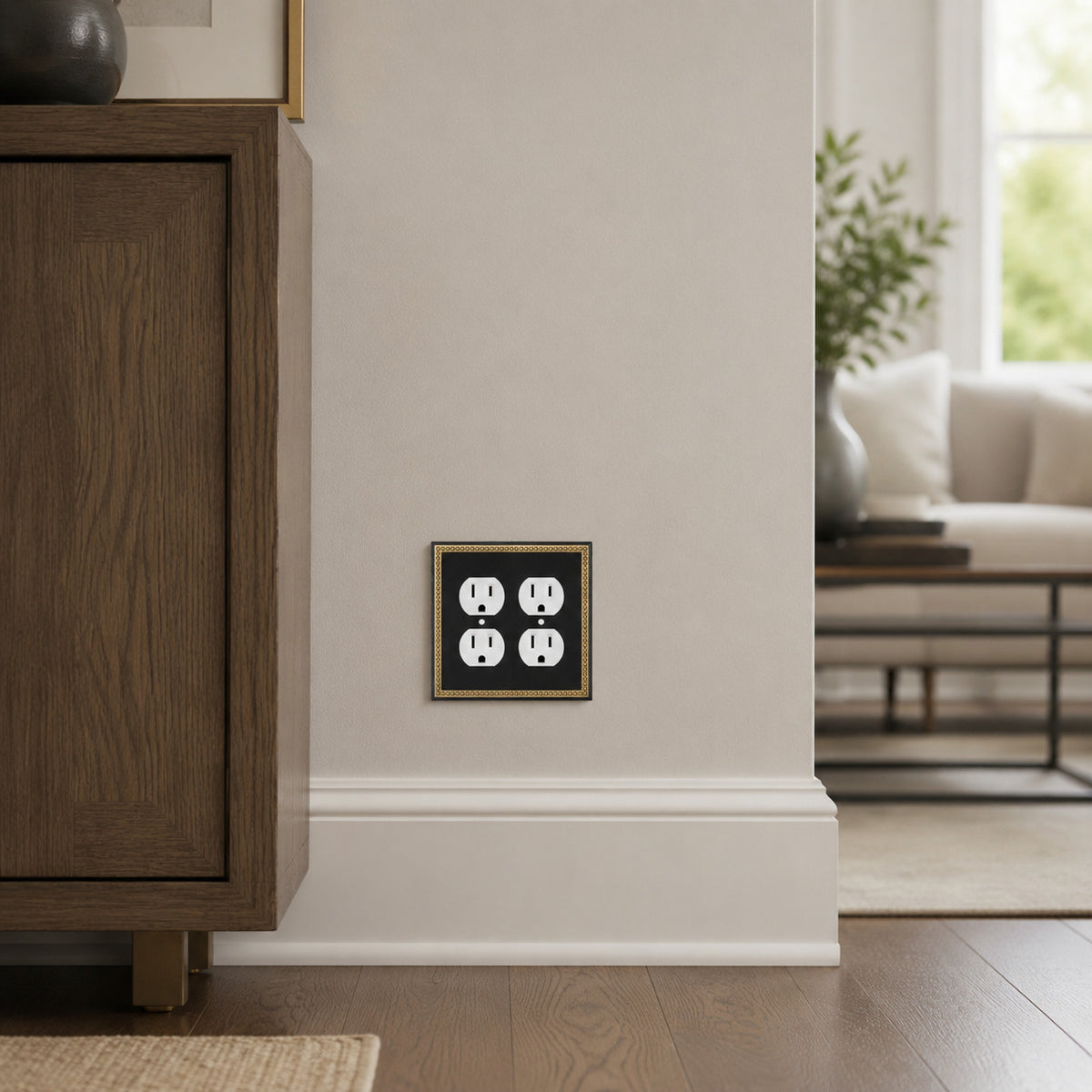 Harmon Black and Brushed Gold Double Duplex Decorative Outlet Cover