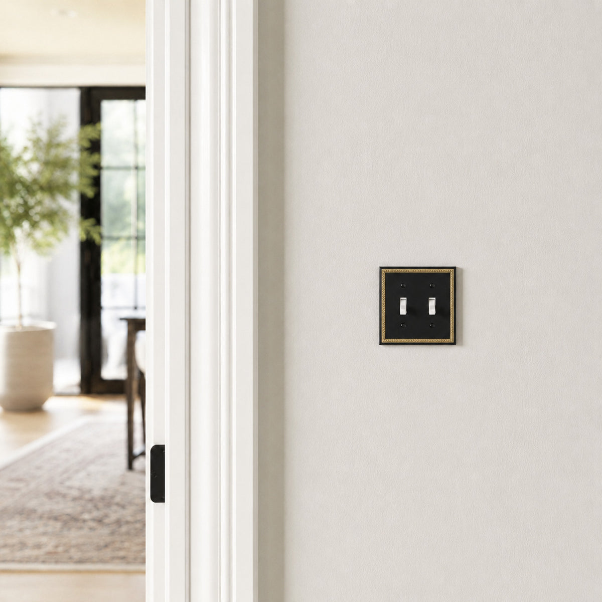 Harmon Black and Brushed Gold Double Toggle Decorative Switchplate Cover