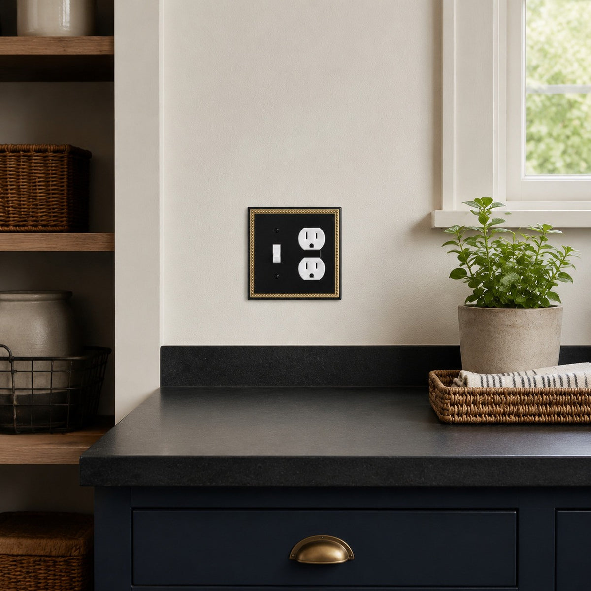 Harmon Black and Brushed Gold Single Toggle / Single Duplex Decorative Switchplate Cover