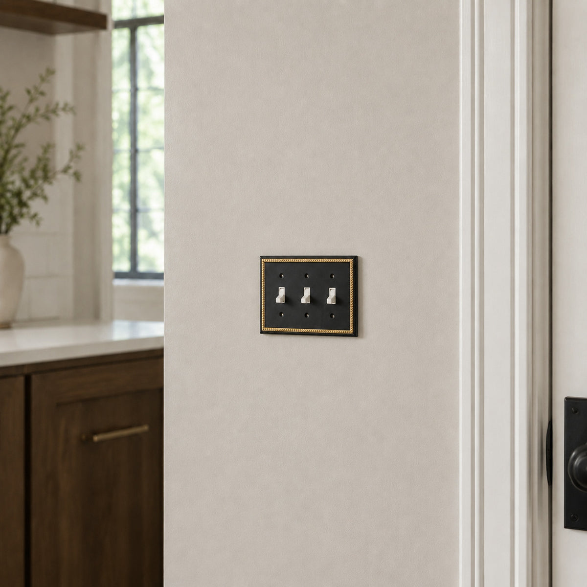 Harmon Black and Brushed Gold Triple Toggle Decorative Switchplate Cover
