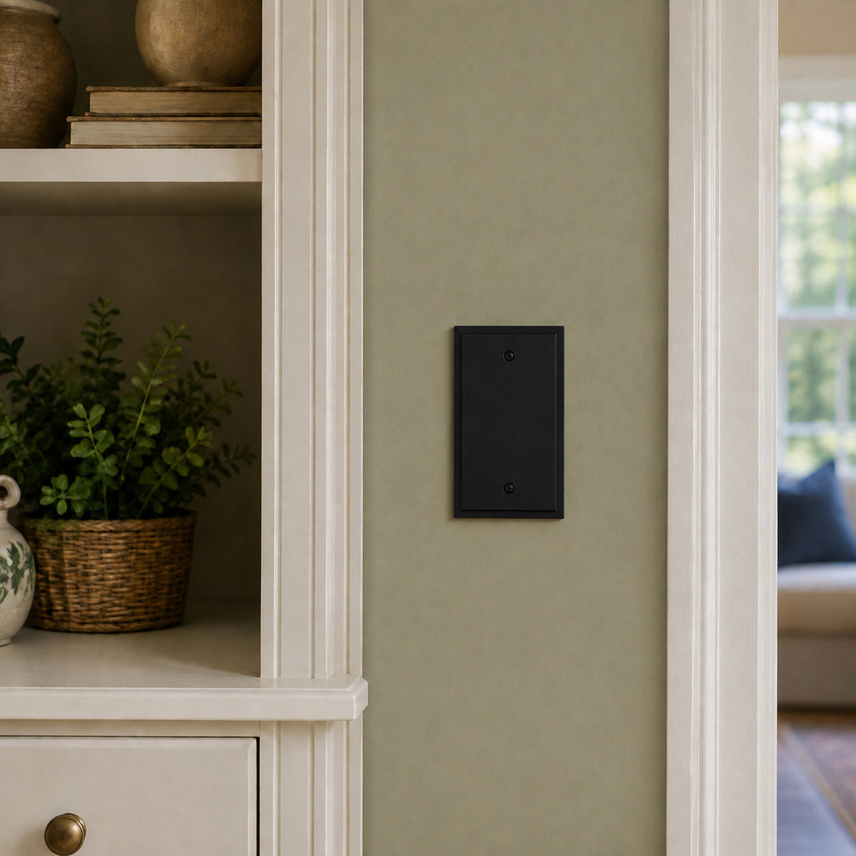 Harmon Matte Black Single Blank Modern Edge Switchplate Cover