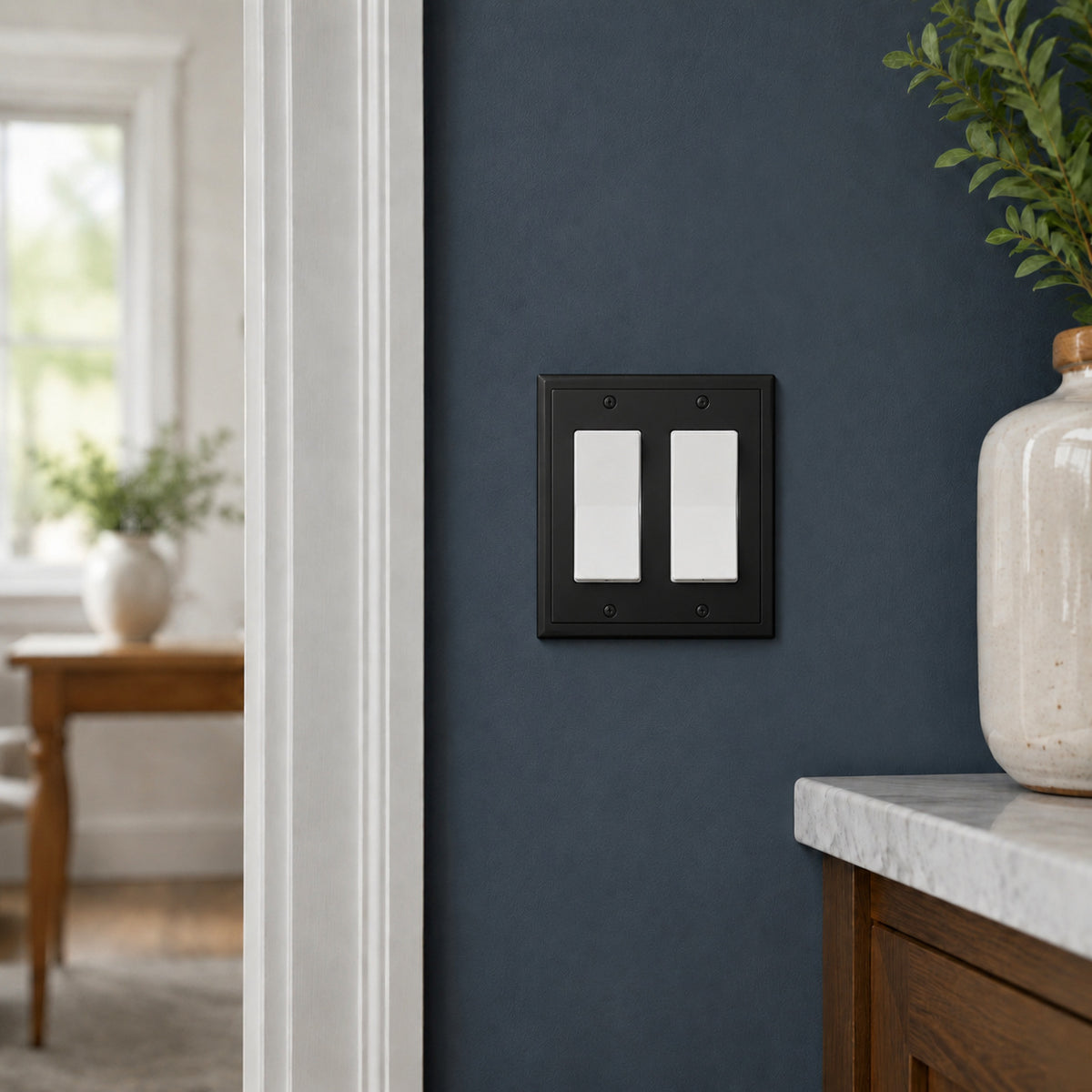 Harmon Matte Black Double Decora Modern Edge Switchplate Cover