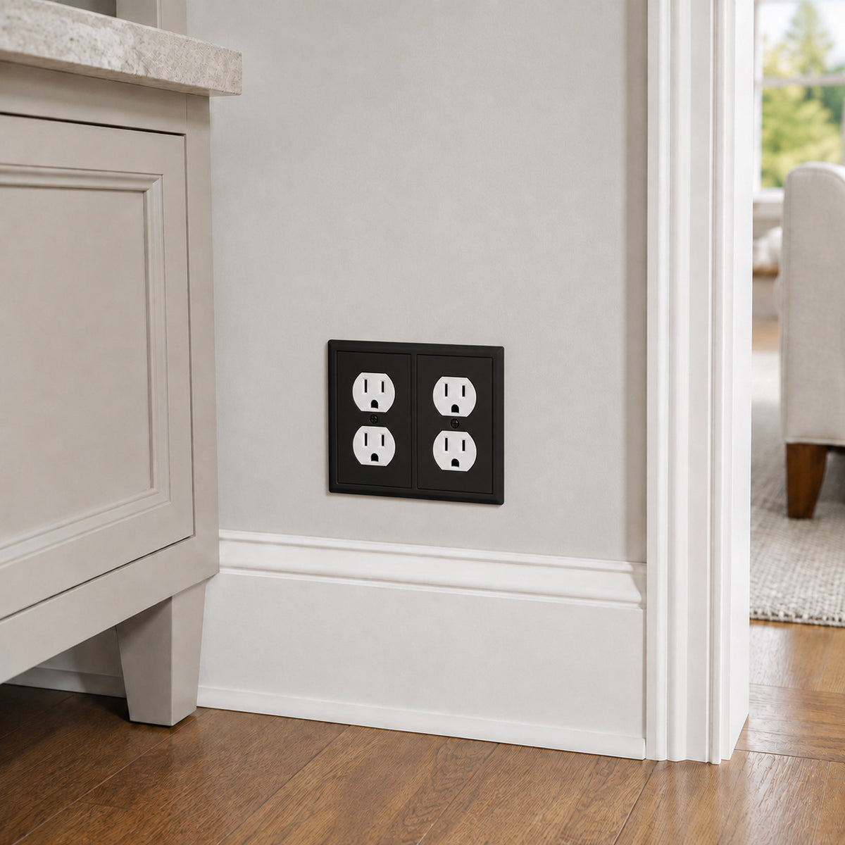 Harmon Matte Black Double Duplex Modern Edge Outlet Cover
