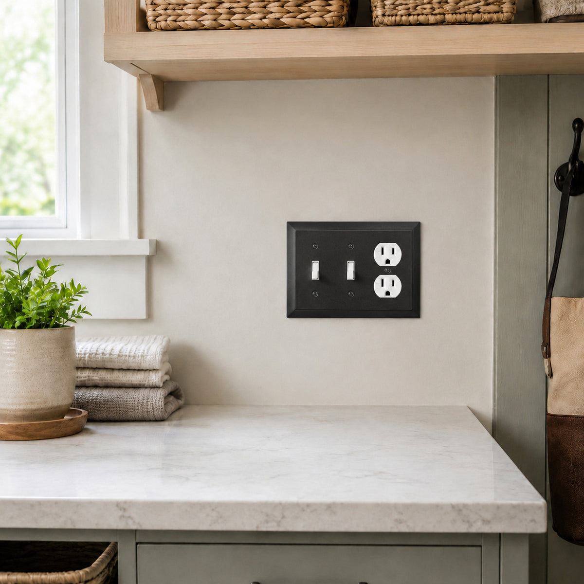 Harmon Matte Black Double Toggle / Single Duplex Modern Edge Switchplate Cover