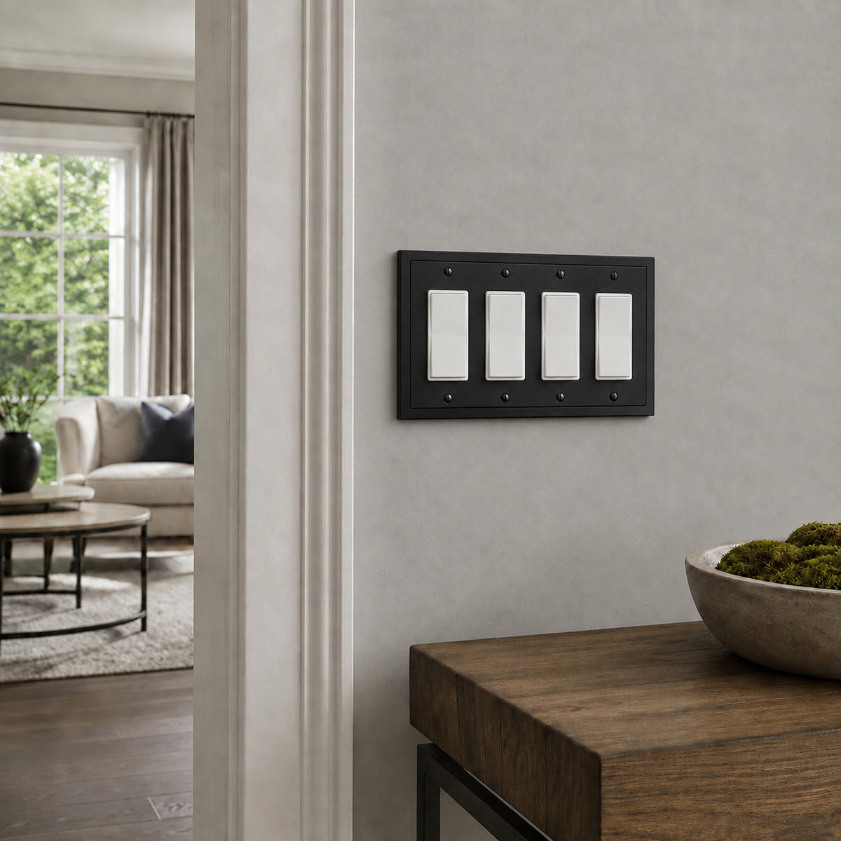 Harmon Matte Black Quad Decora Modern Edge Switchplate Cover
