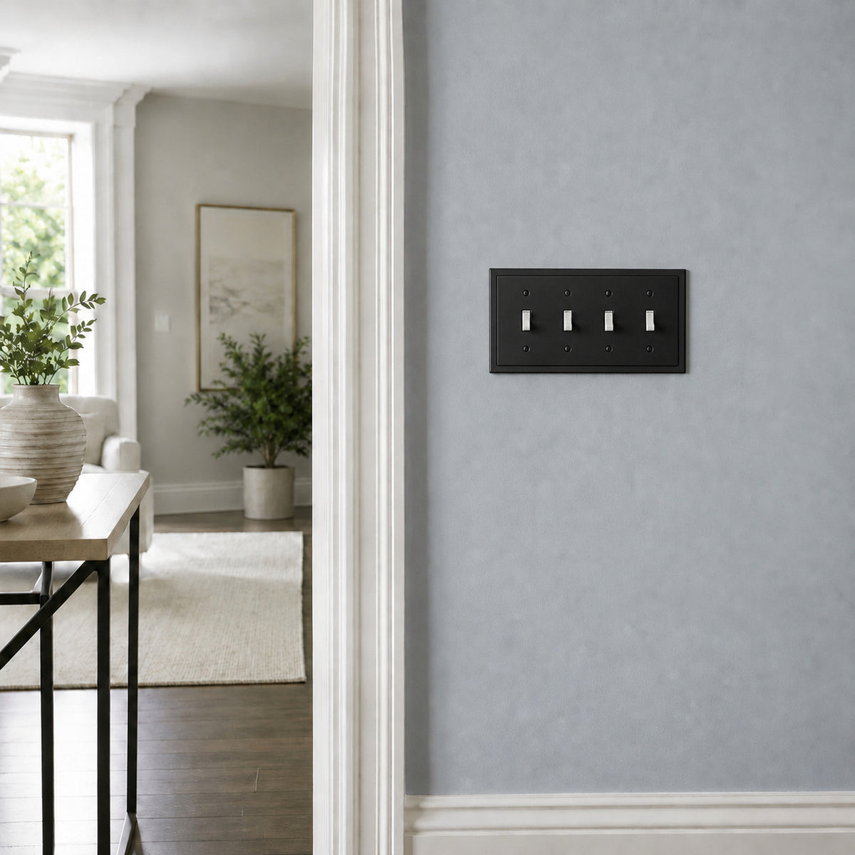 Harmon Matte Black Quad Toggle Modern Edge Switchplate Cover