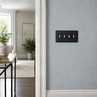 Harmon Matte Black Quad Toggle Modern Edge Switchplate Cover