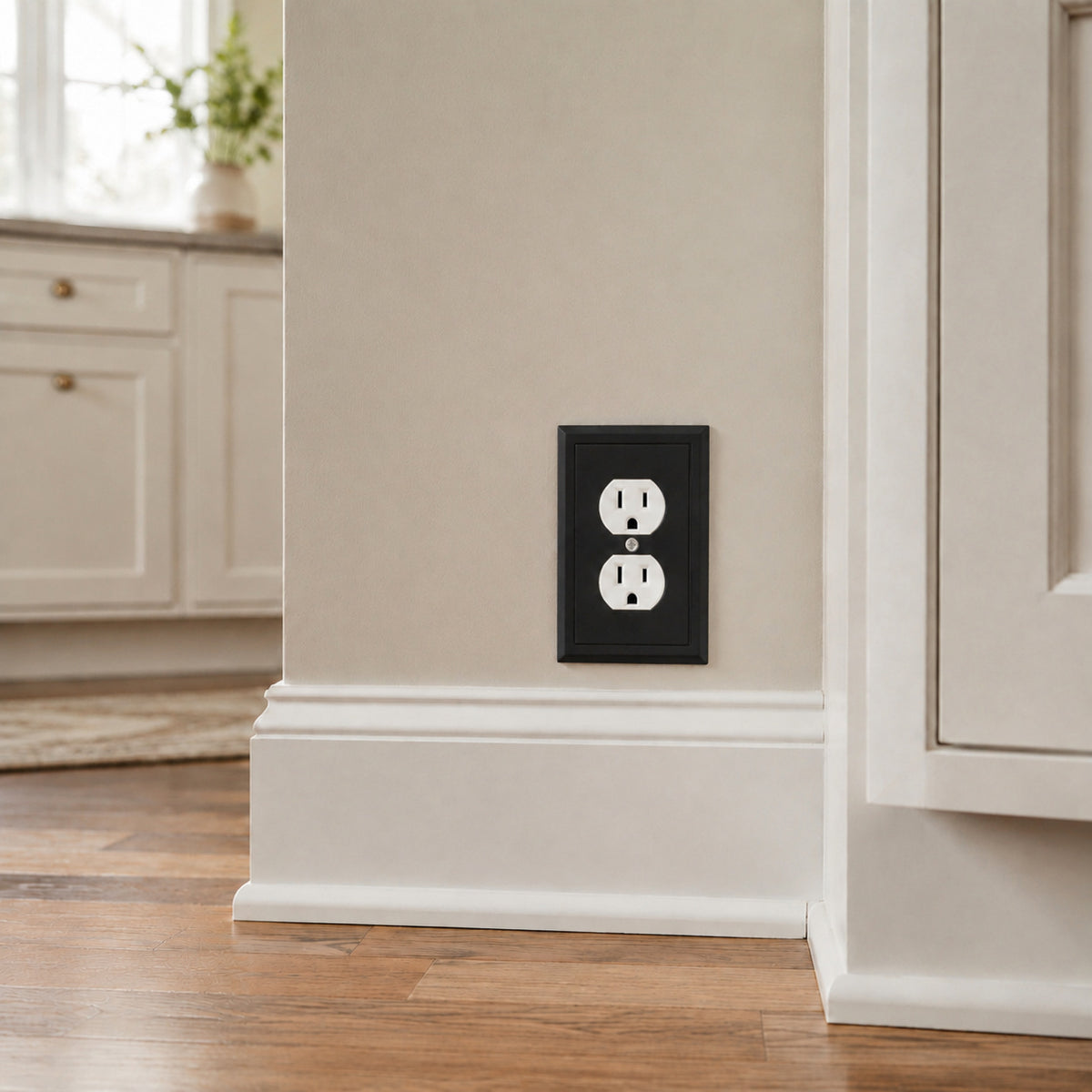 Harmon Matte Black Single Duplex Modern Edge Outlet Cover