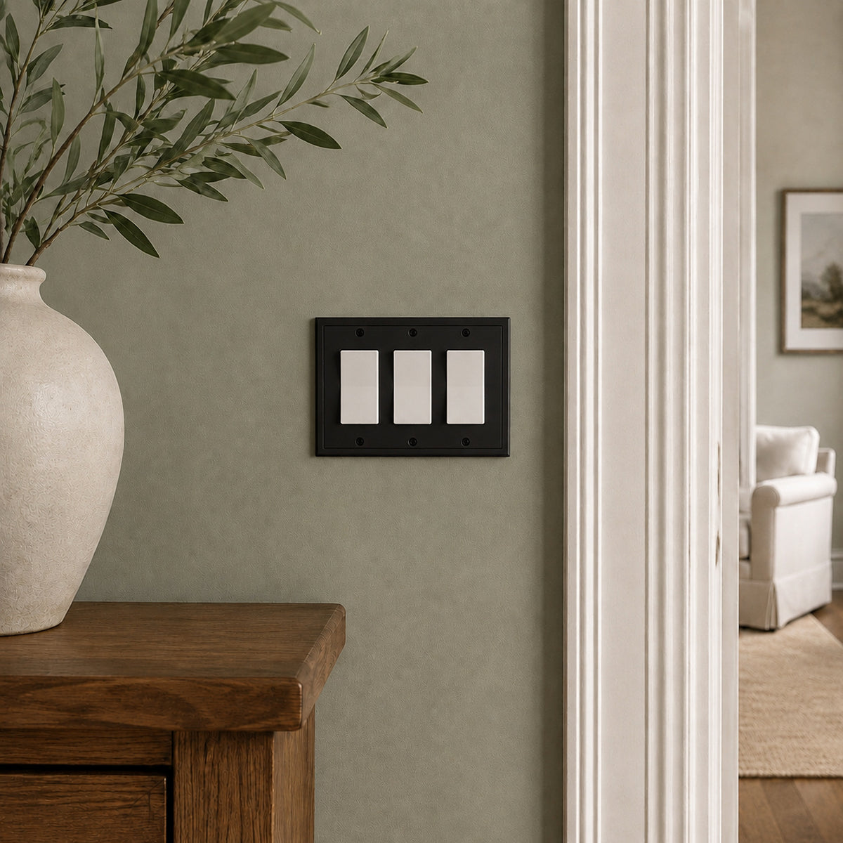 Harmon Matte Black Triple Decora Modern Edge Switchplate Cover