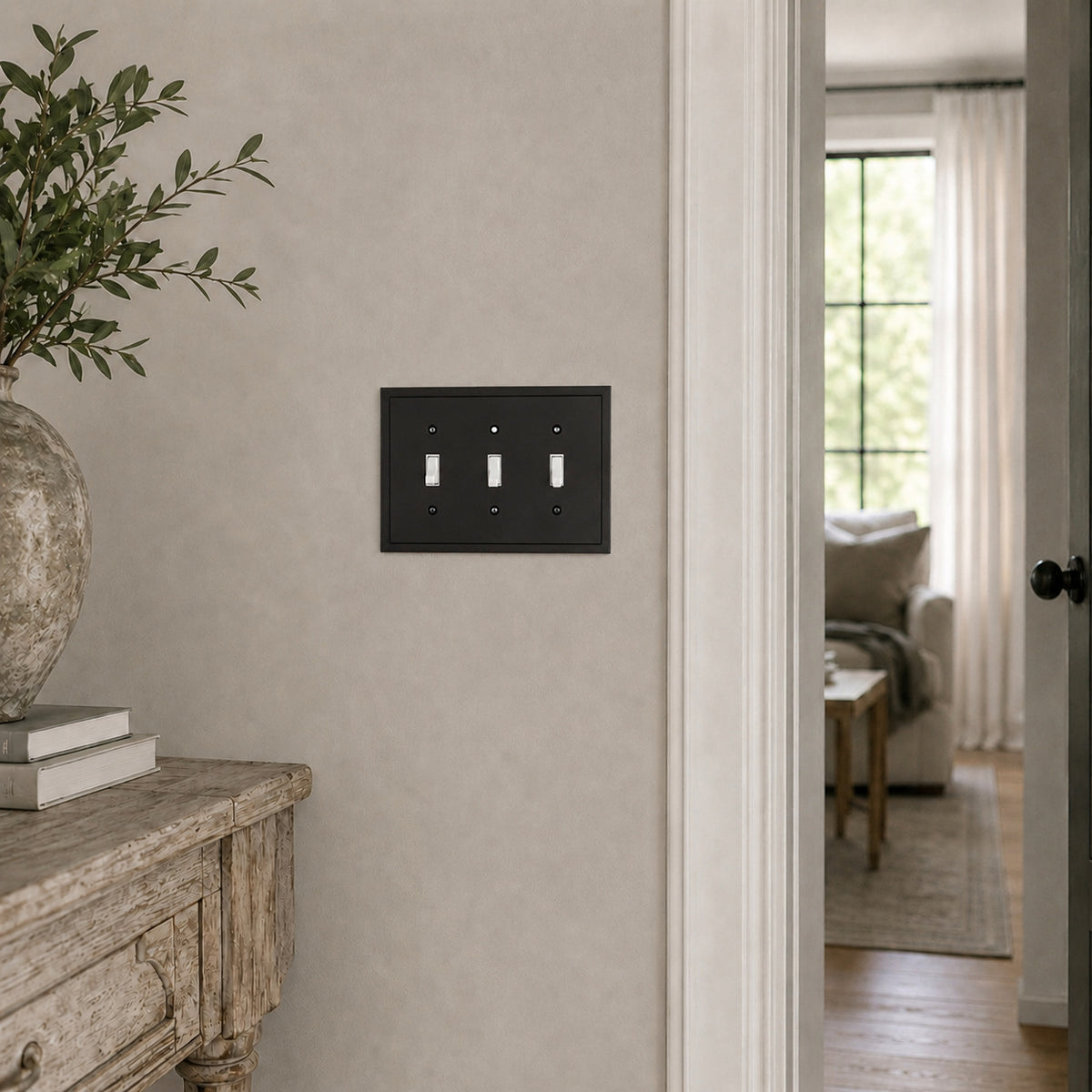 Harmon Matte Black Triple Toggle Modern Edge Switchplate Cover