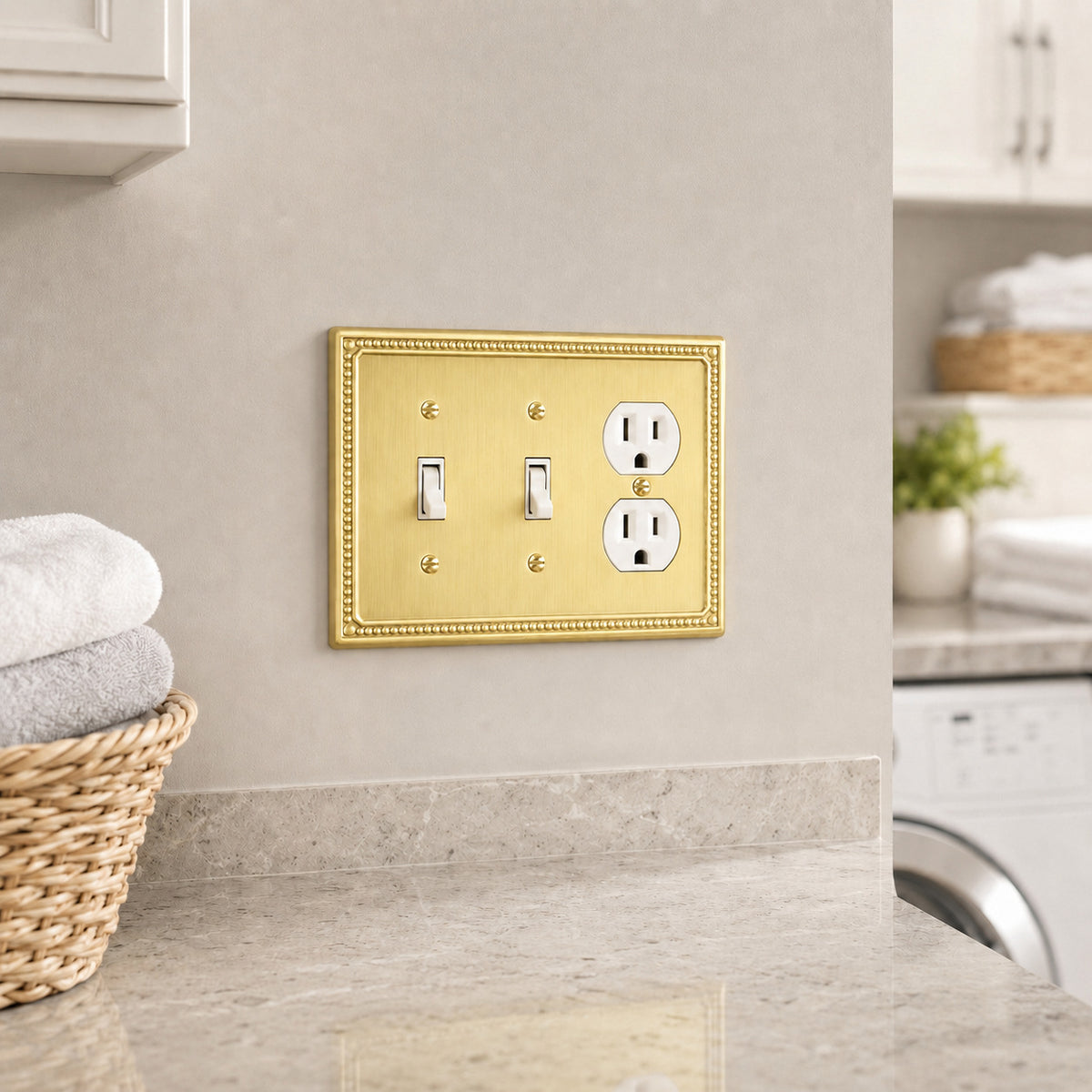 Harmon Brushed Brass Double Toggle / Single Duplex Decorative Switchplate Cover