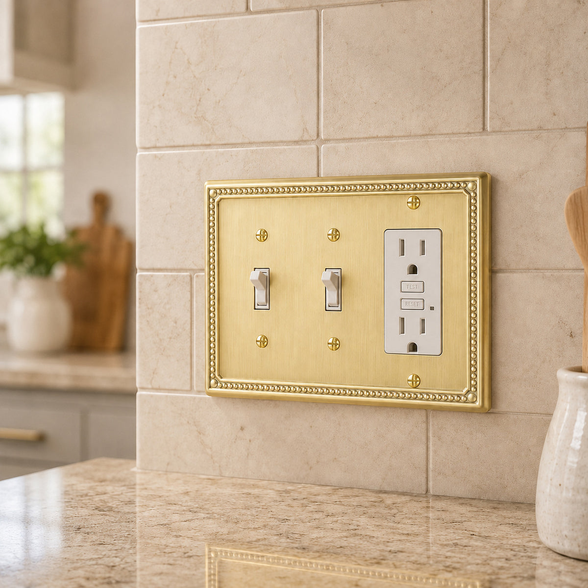 Harmon Brushed Brass Double Toggle / Single Decora Decorative Switchplate Cover