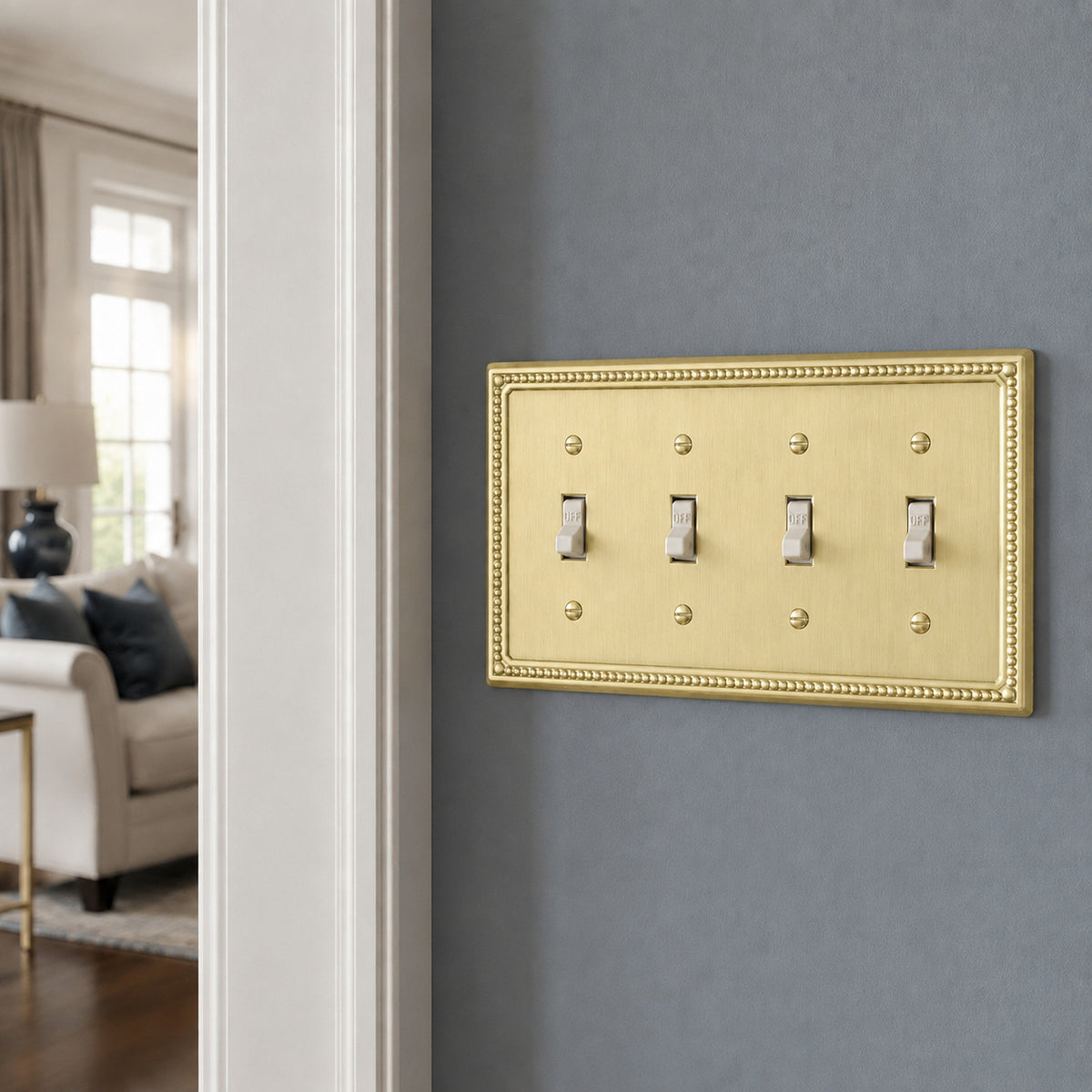 Harmon Brushed Brass Quad Toggle Decorative Switchplate Cover
