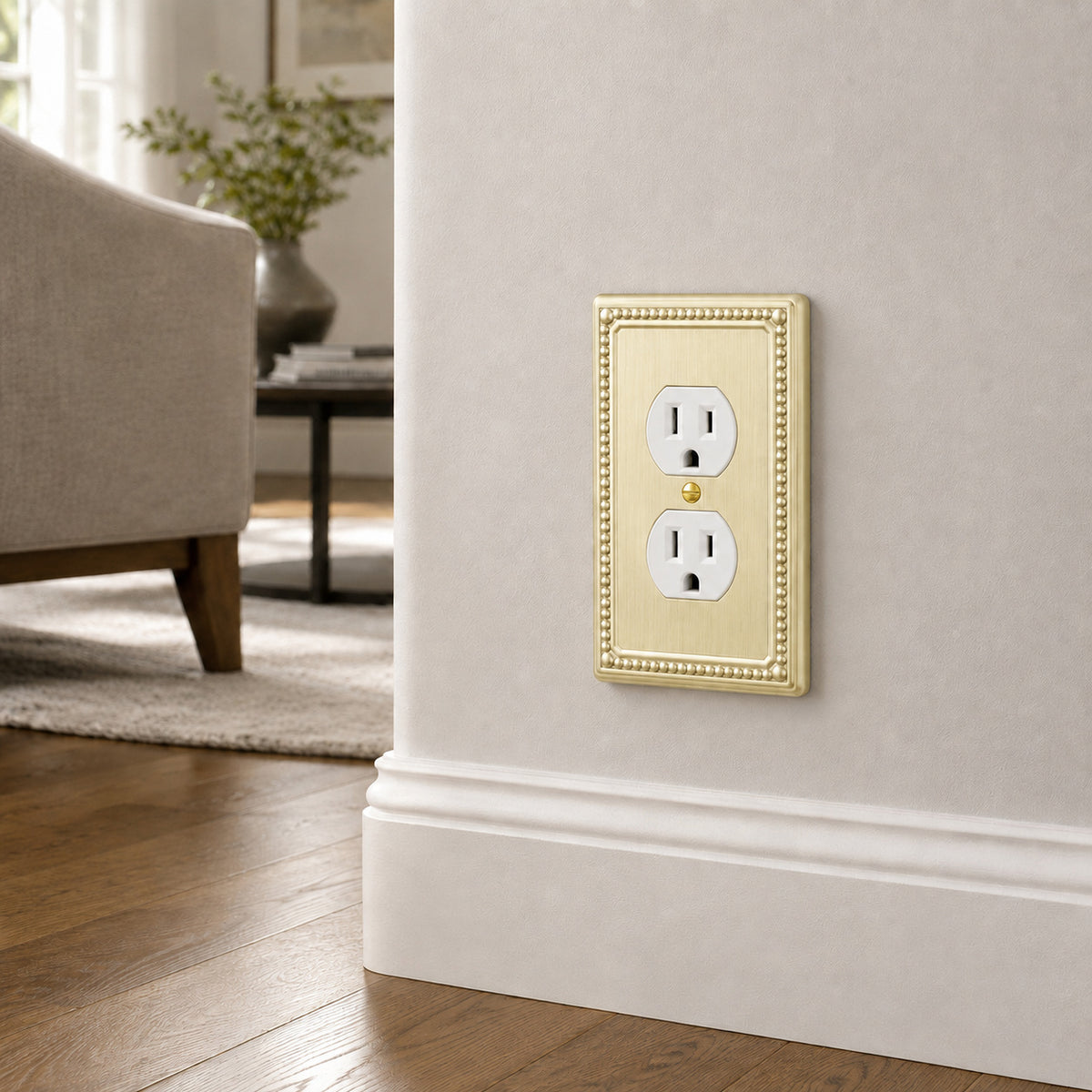 Harmon Brushed Brass Single Duplex Decorative Outlet Cover